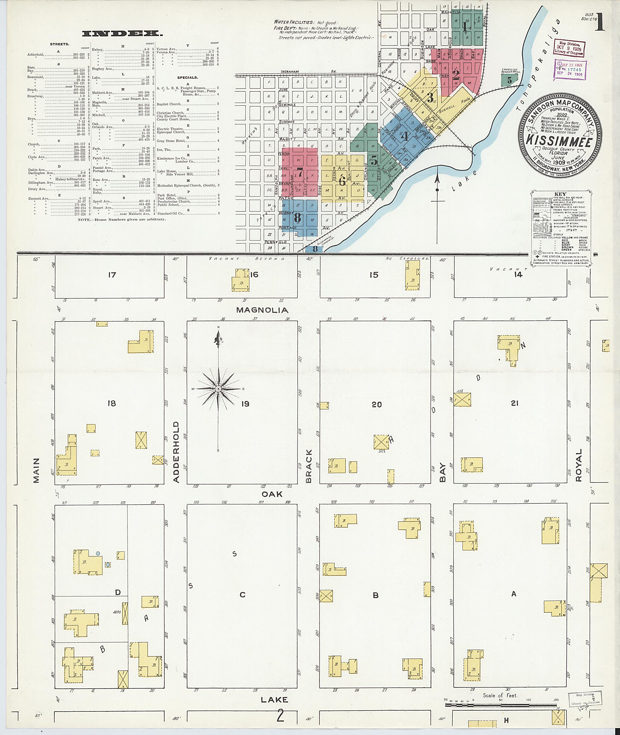 This old map of Kissimmee, Osceola County, Florida was created by Sanborn Map Company in 1909