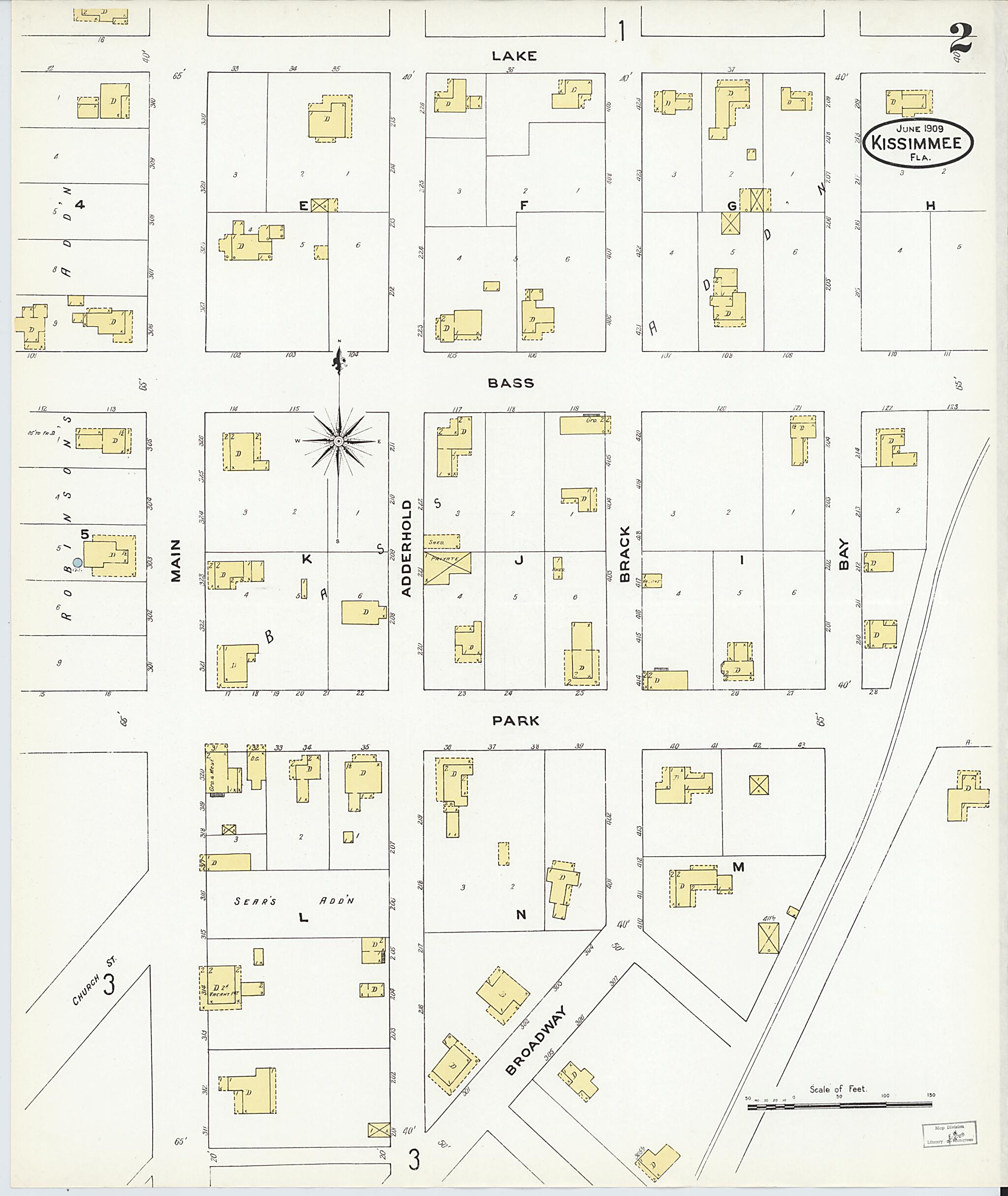 This old map of Kissimmee, Osceola County, Florida was created by Sanborn Map Company in 1909