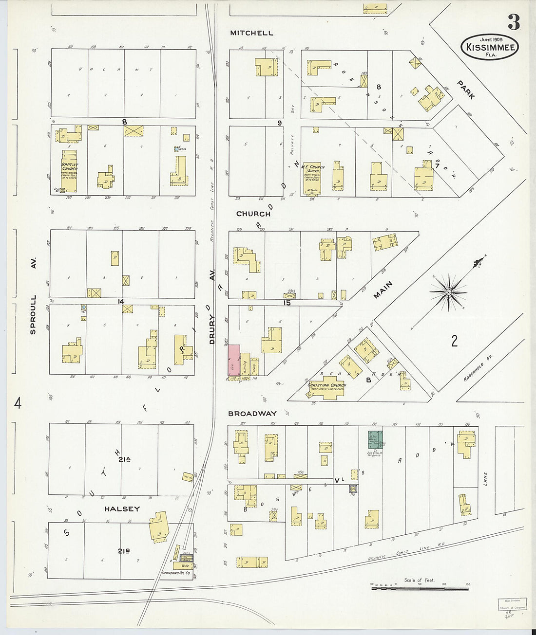 This old map of Kissimmee, Osceola County, Florida was created by Sanborn Map Company in 1909
