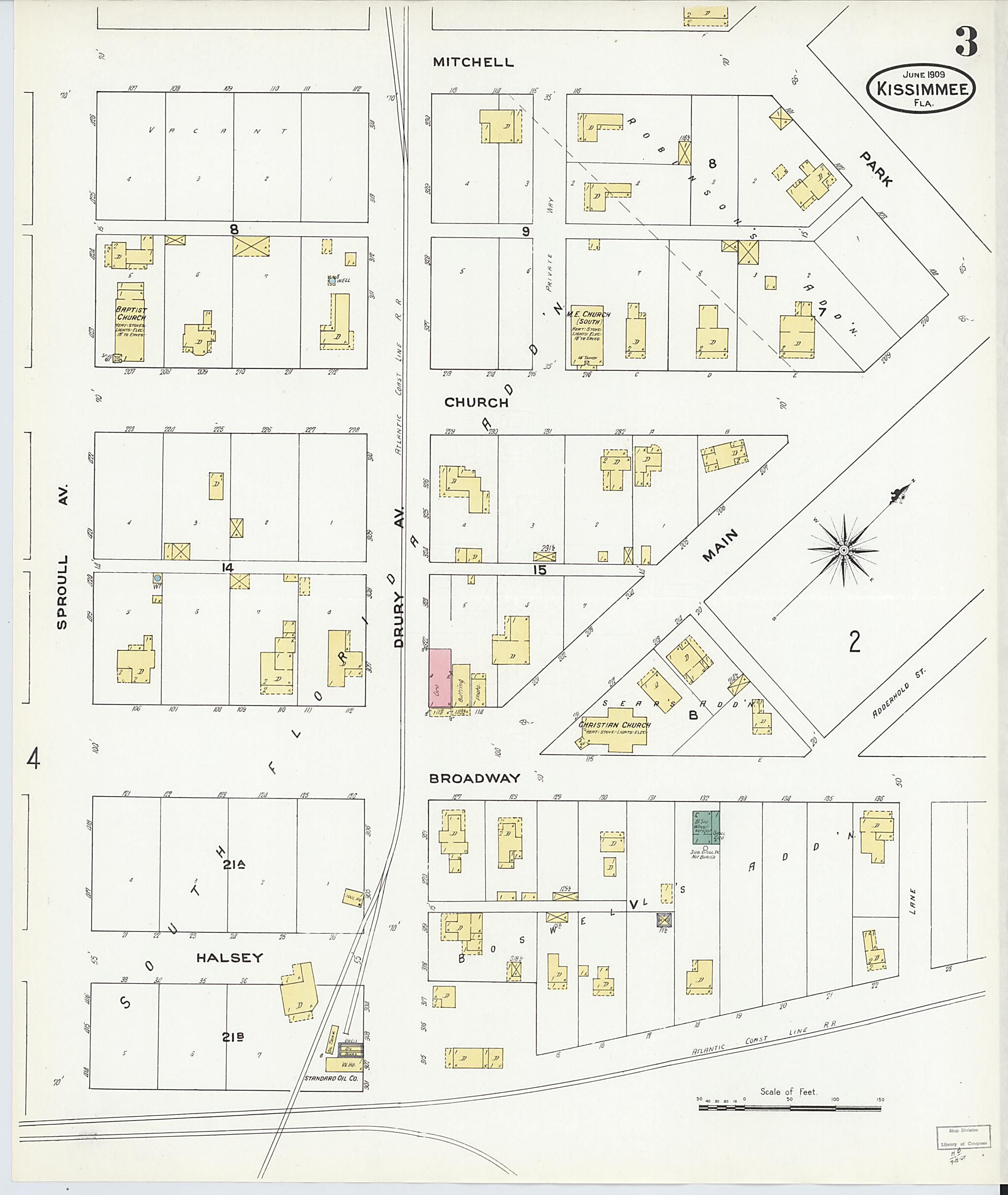 This old map of Kissimmee, Osceola County, Florida was created by Sanborn Map Company in 1909