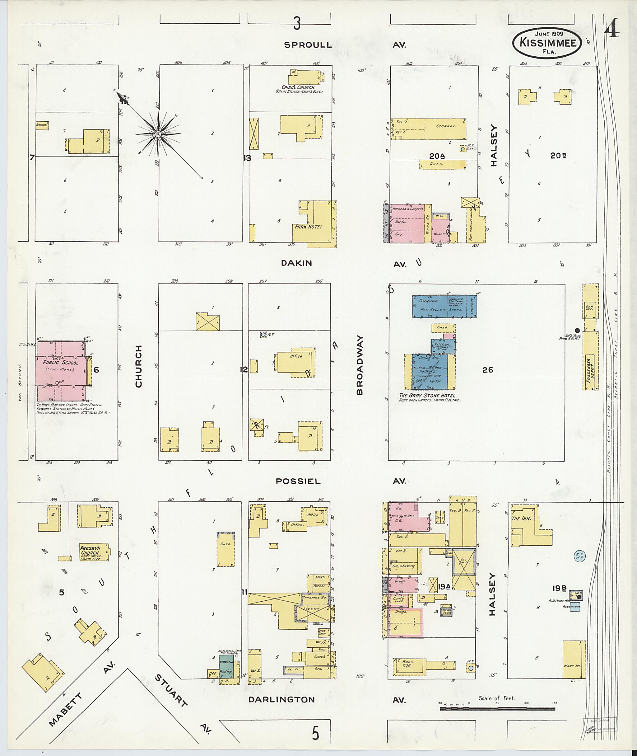 This old map of Kissimmee, Osceola County, Florida was created by Sanborn Map Company in 1909