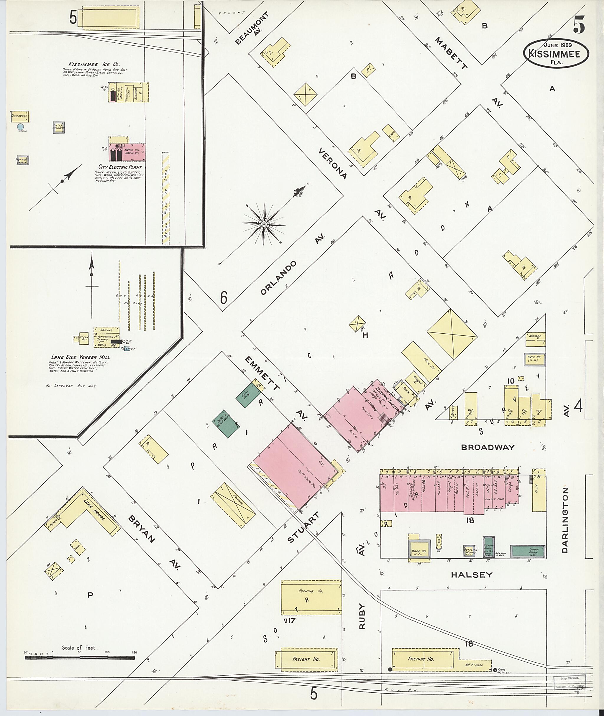 This old map of Kissimmee, Osceola County, Florida was created by Sanborn Map Company in 1909
