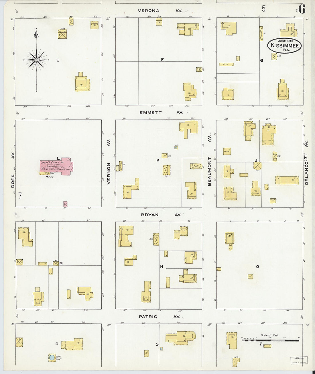 This old map of Kissimmee, Osceola County, Florida was created by Sanborn Map Company in 1909