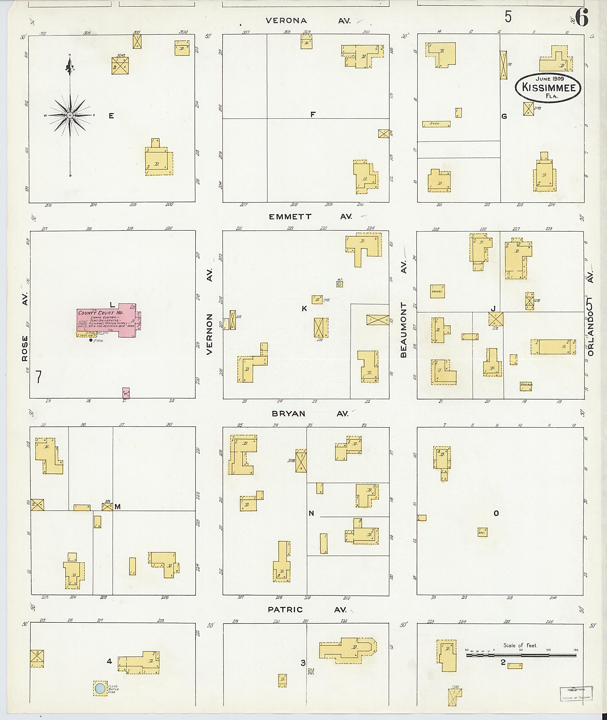 This old map of Kissimmee, Osceola County, Florida was created by Sanborn Map Company in 1909