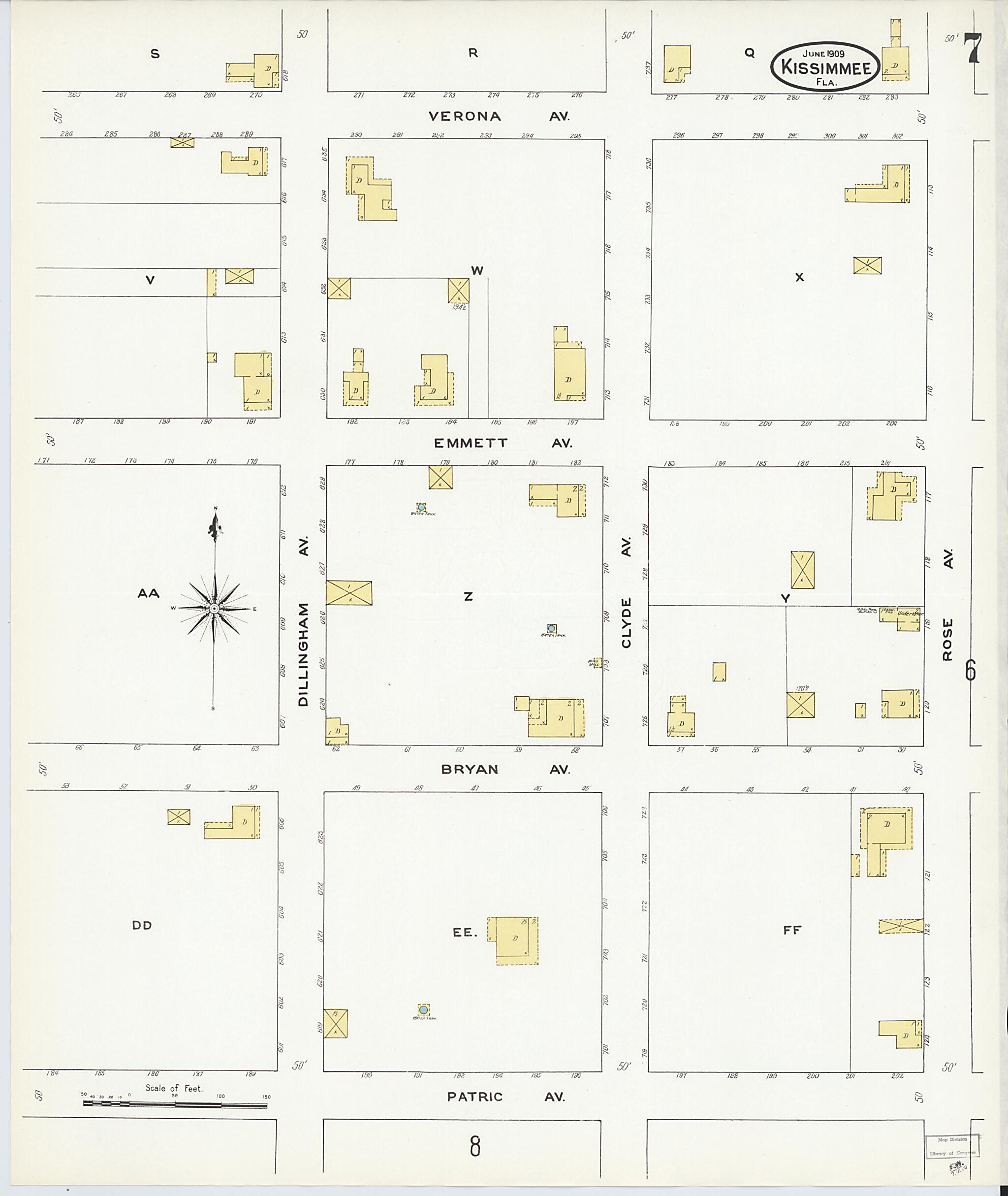 This old map of Kissimmee, Osceola County, Florida was created by Sanborn Map Company in 1909
