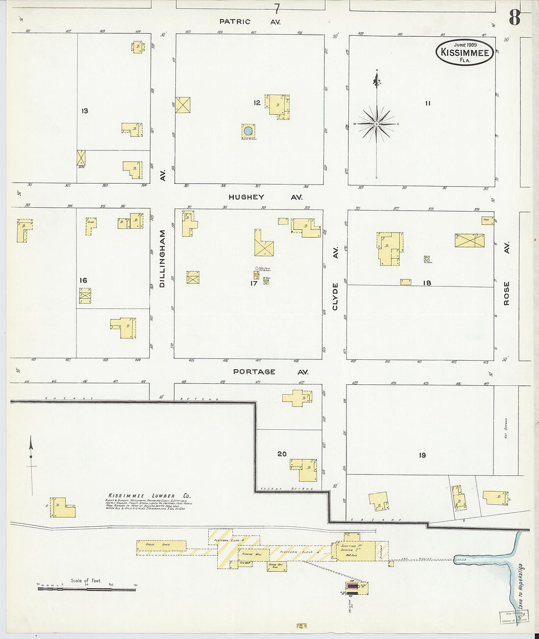 This old map of Kissimmee, Osceola County, Florida was created by Sanborn Map Company in 1909