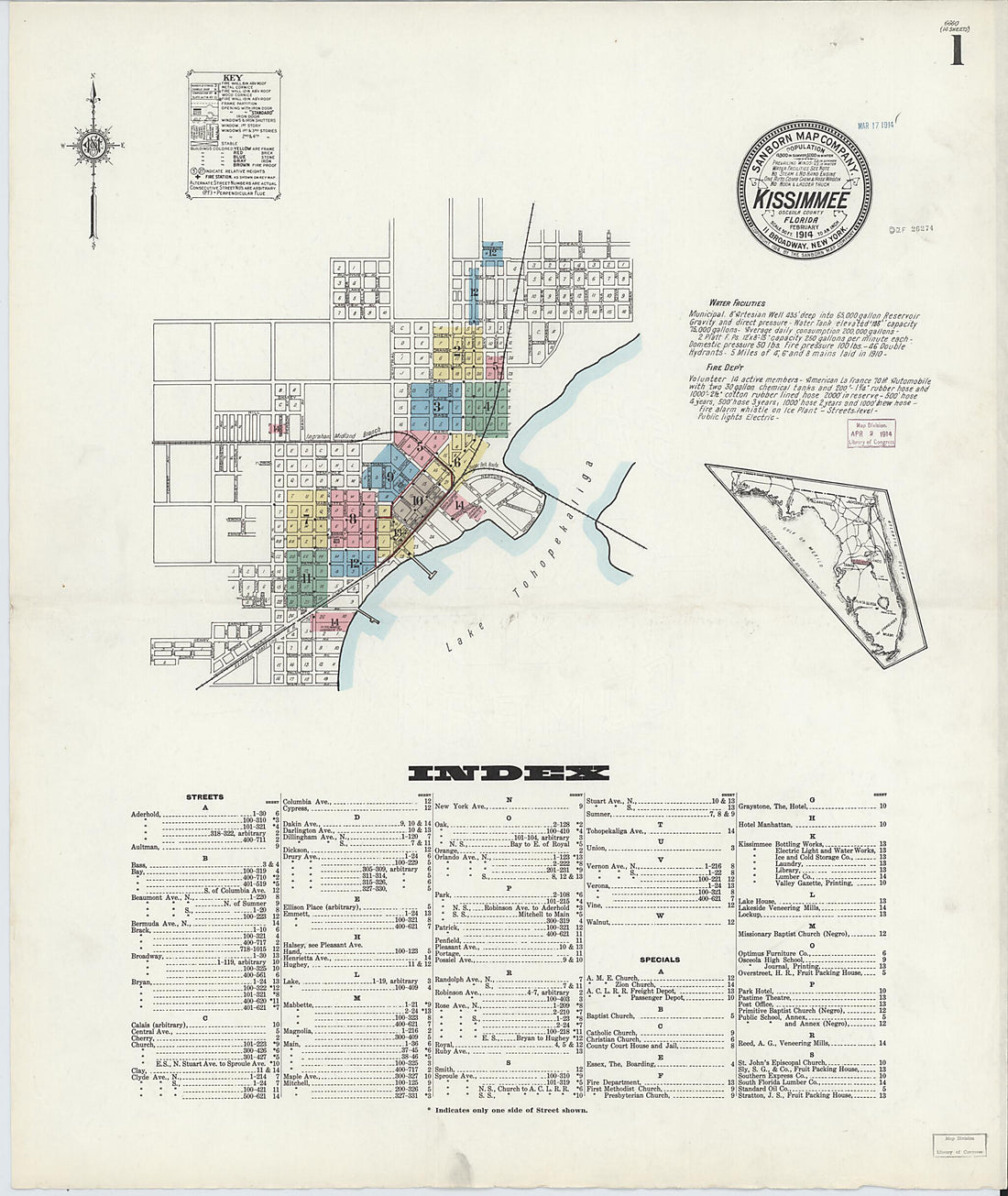 This old map of Kissimmee, Osceola County, Florida was created by Sanborn Map Company in 1914