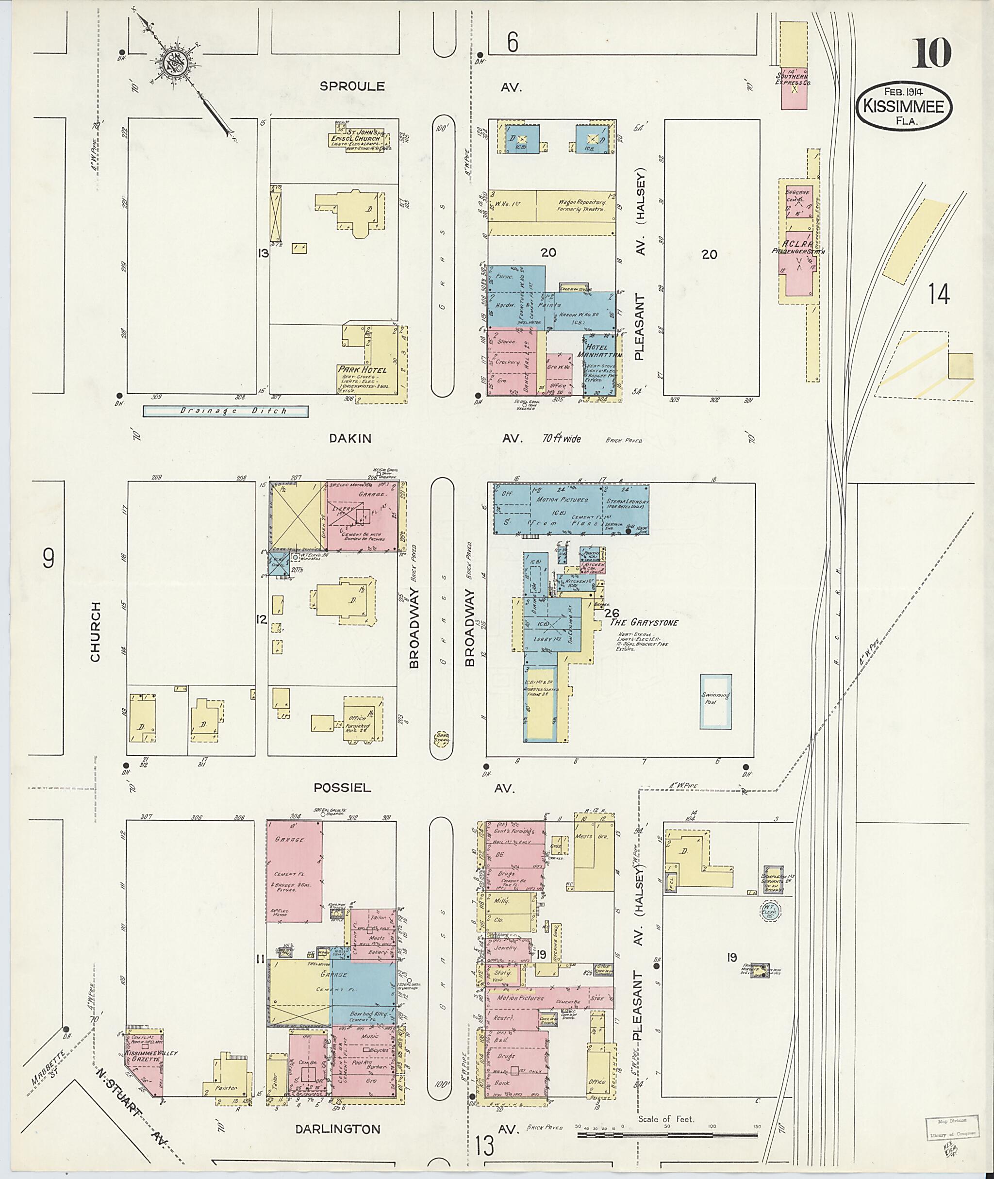 This old map of Kissimmee, Osceola County, Florida was created by Sanborn Map Company in 1914