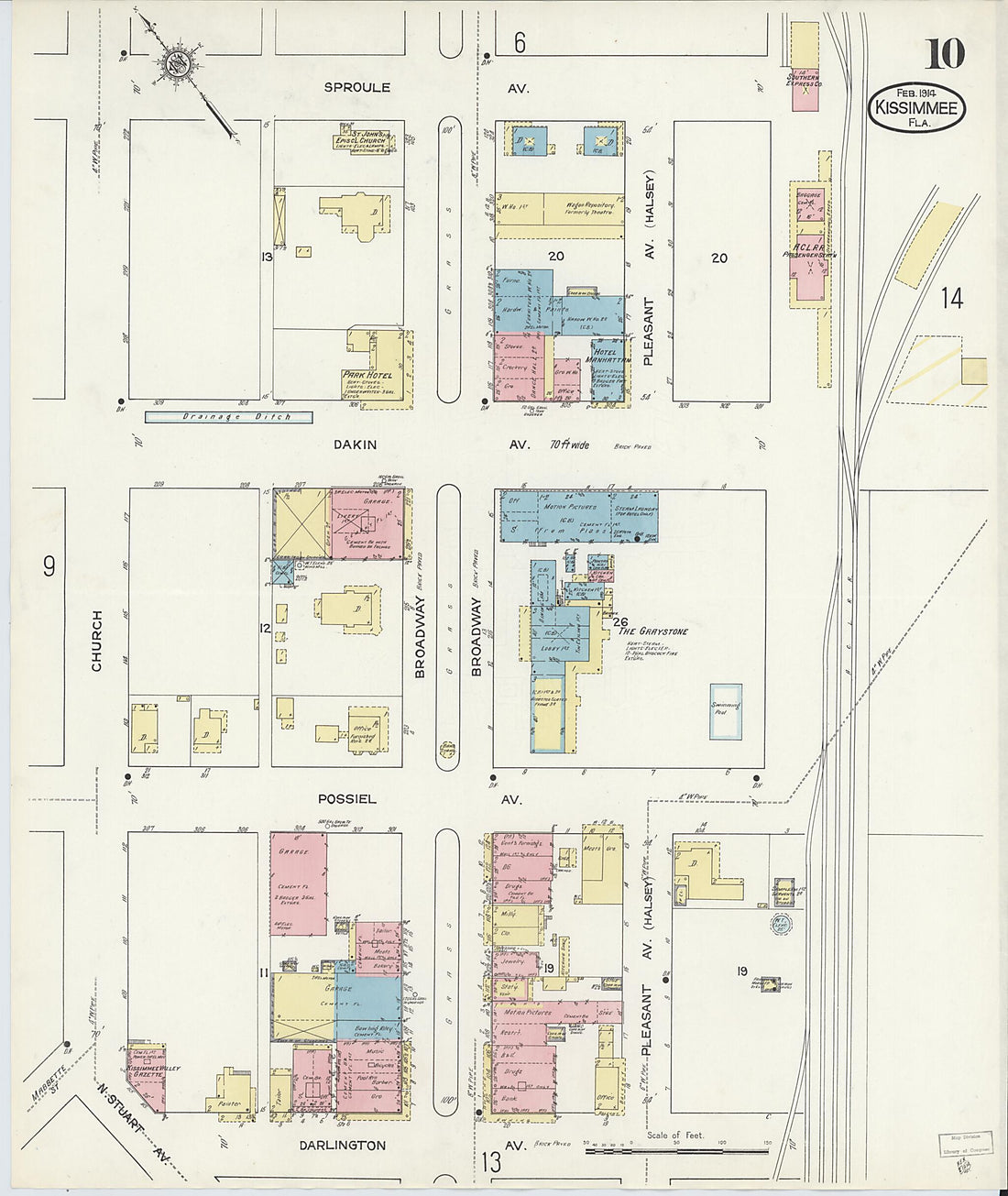 This old map of Kissimmee, Osceola County, Florida was created by Sanborn Map Company in 1914