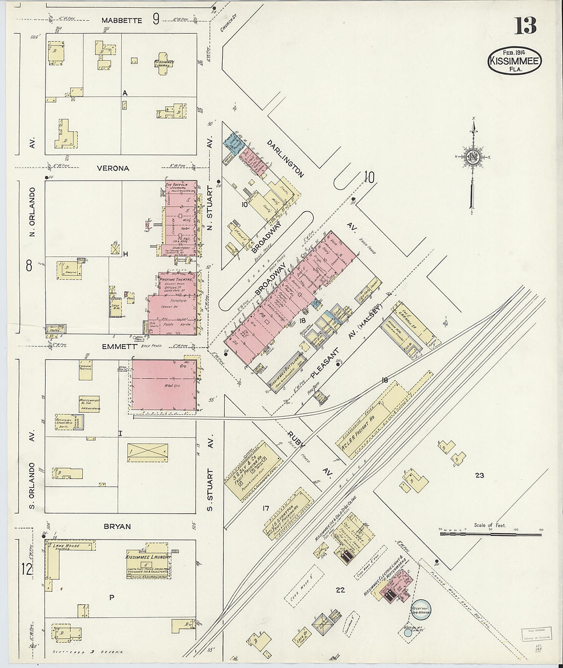 This old map of Kissimmee, Osceola County, Florida was created by Sanborn Map Company in 1914