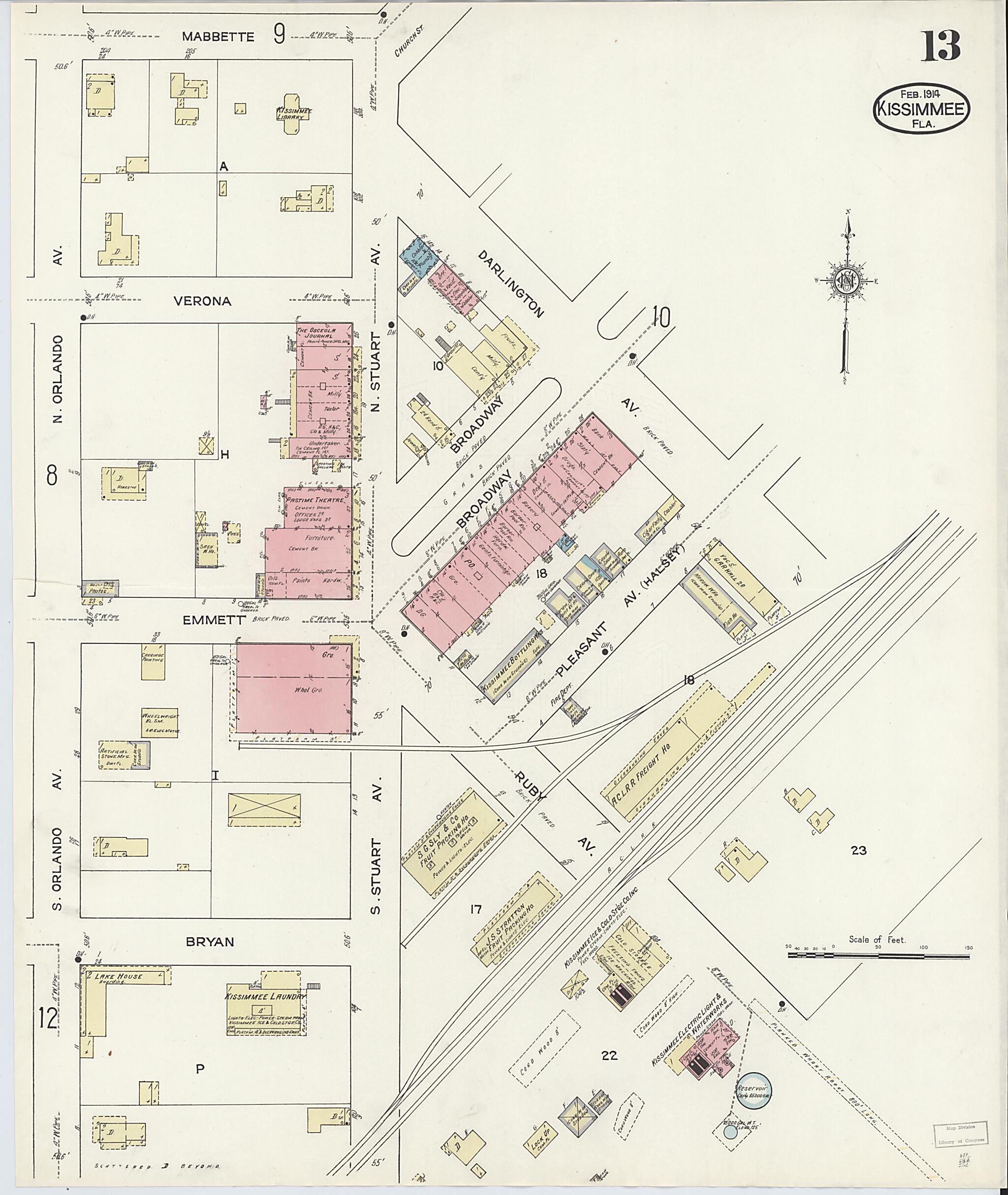This old map of Kissimmee, Osceola County, Florida was created by Sanborn Map Company in 1914