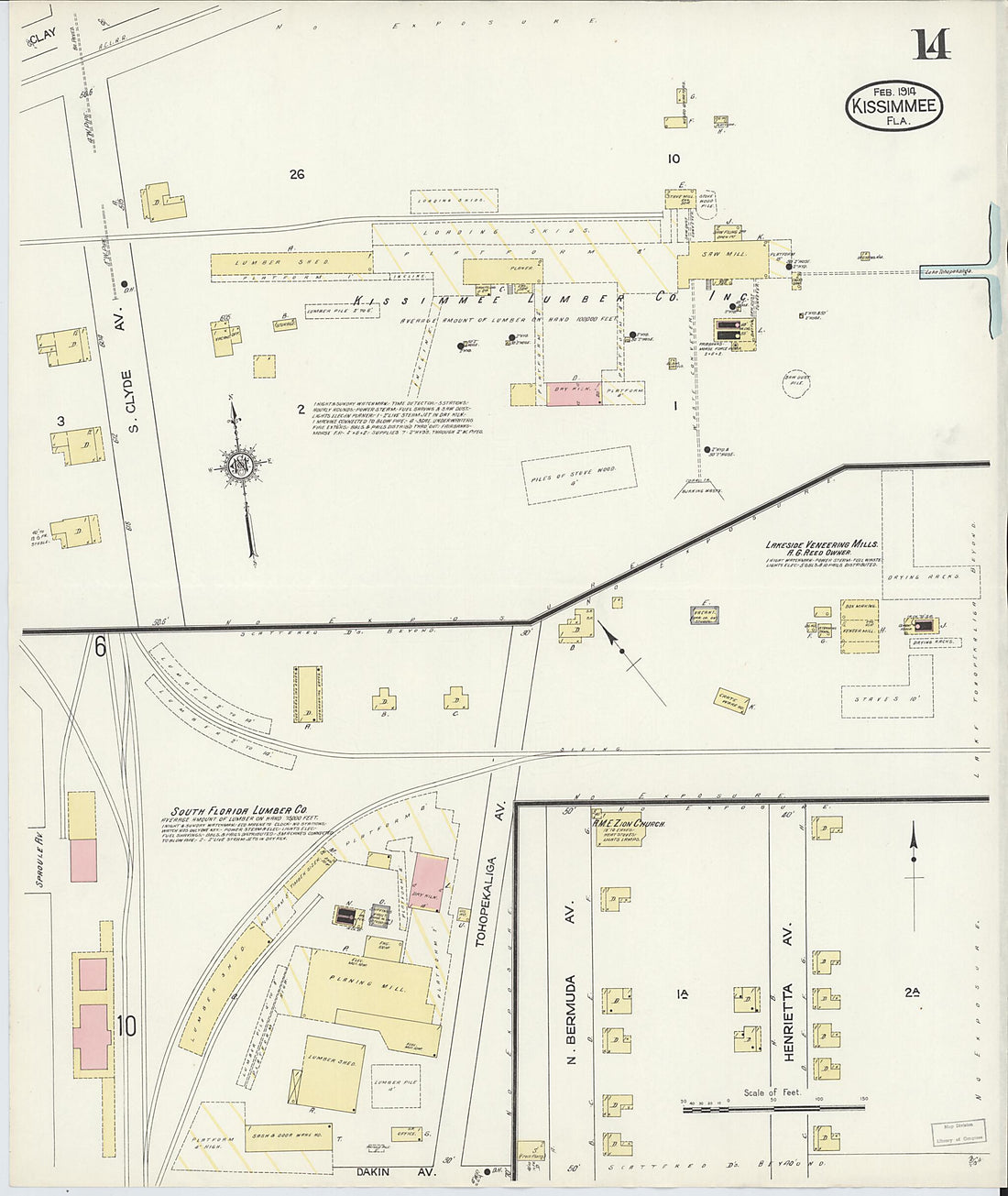 This old map of Kissimmee, Osceola County, Florida was created by Sanborn Map Company in 1914