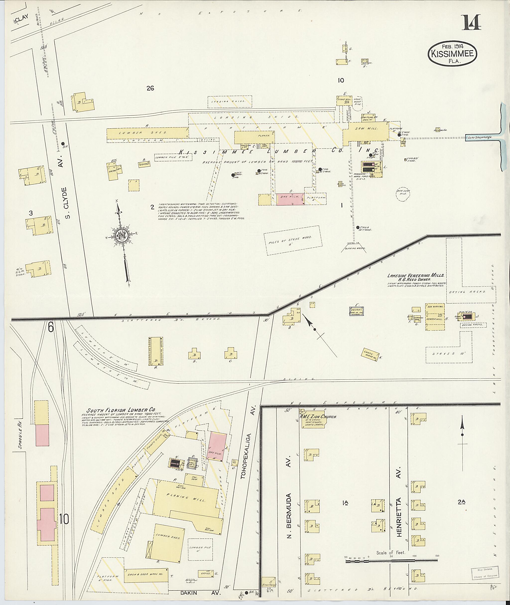 This old map of Kissimmee, Osceola County, Florida was created by Sanborn Map Company in 1914