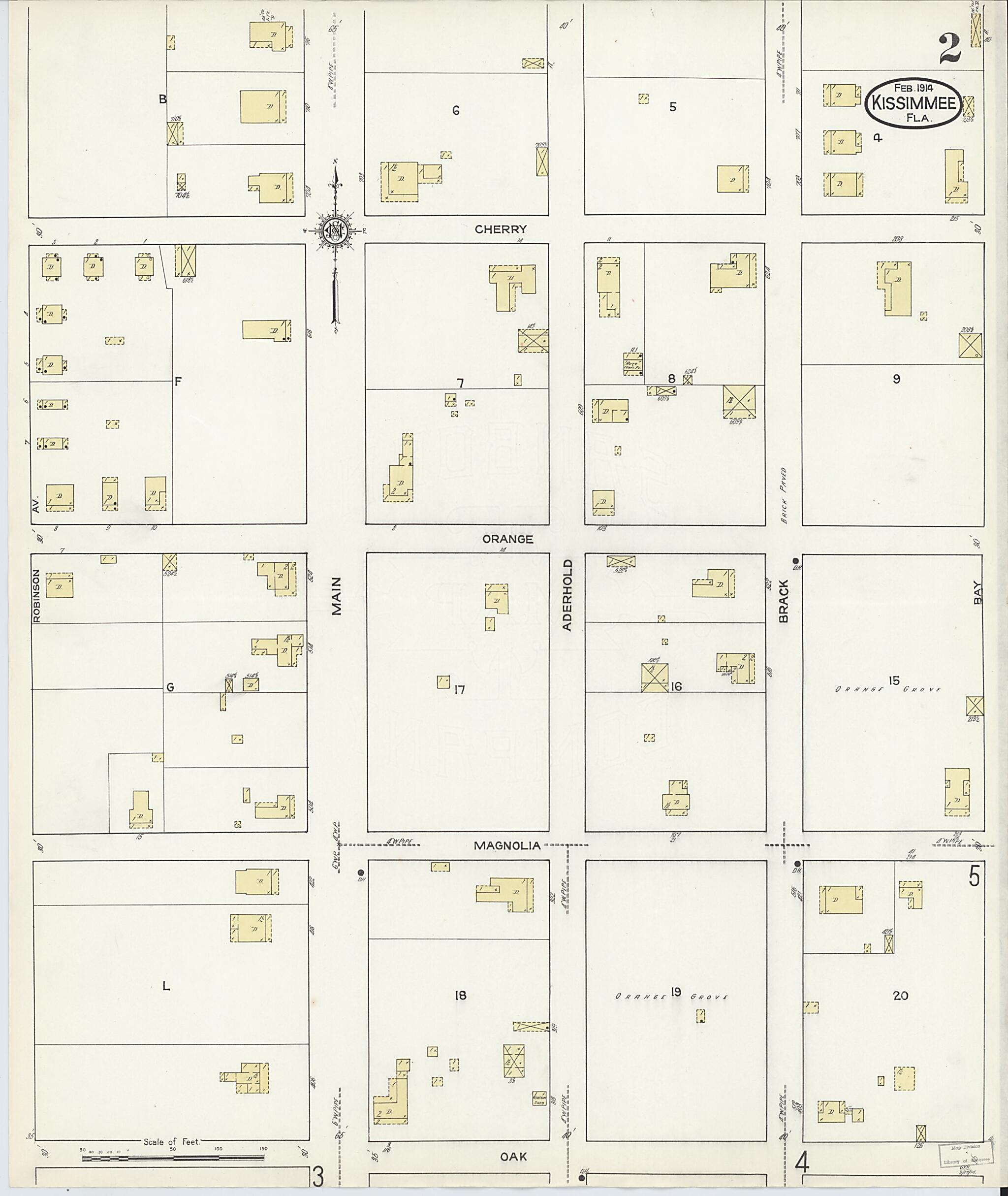 This old map of Kissimmee, Osceola County, Florida was created by Sanborn Map Company in 1914