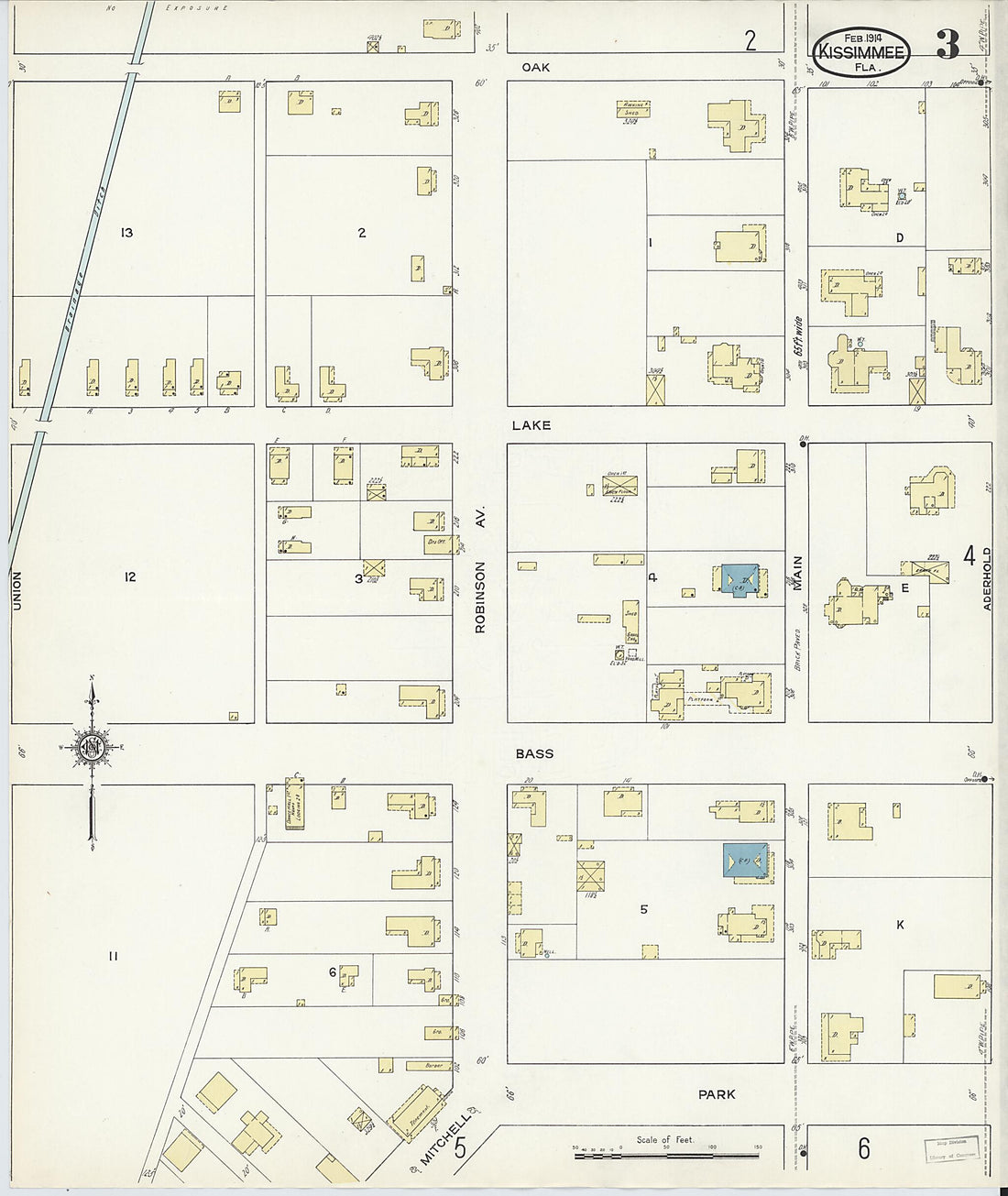 This old map of Kissimmee, Osceola County, Florida was created by Sanborn Map Company in 1914