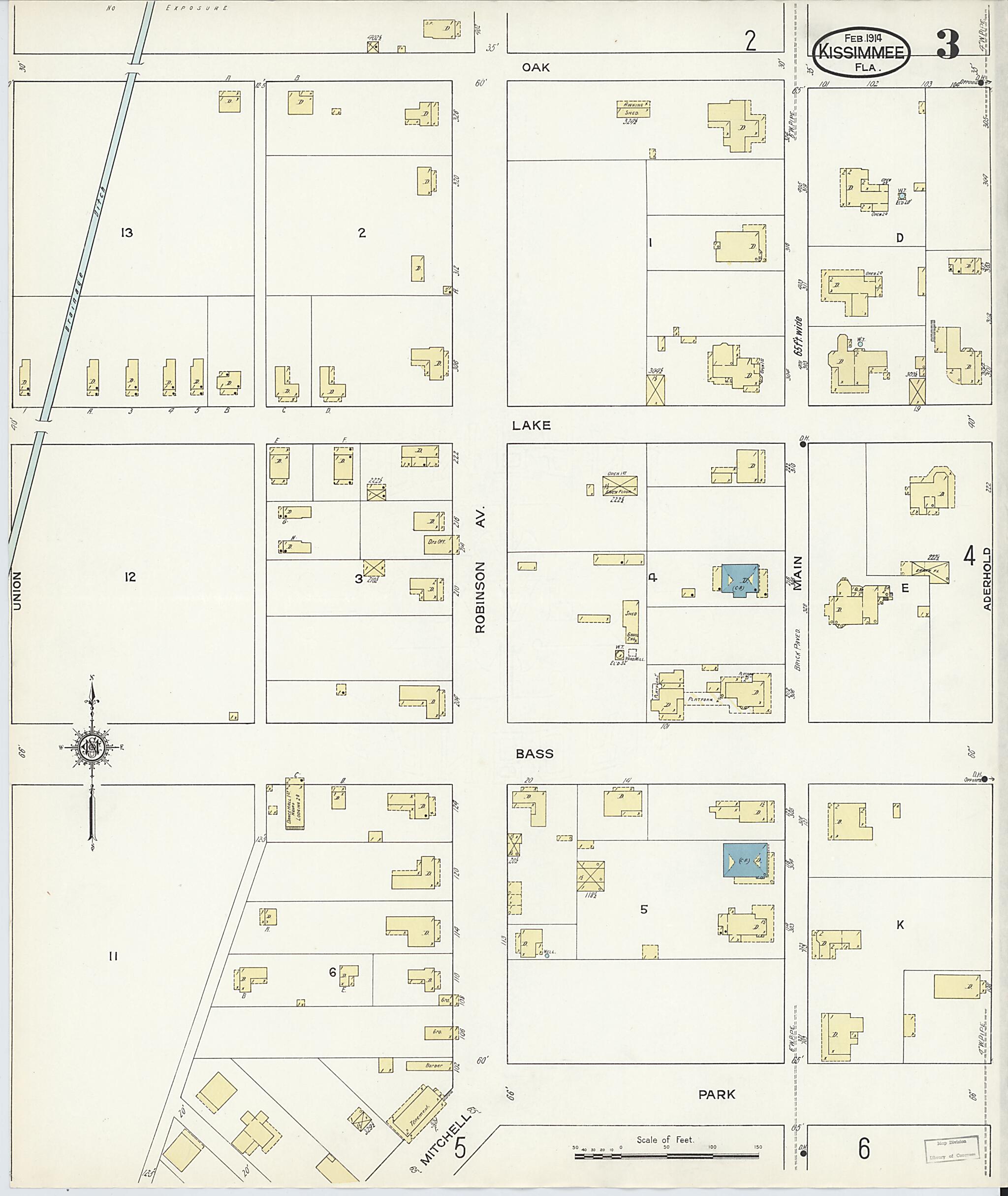 This old map of Kissimmee, Osceola County, Florida was created by Sanborn Map Company in 1914