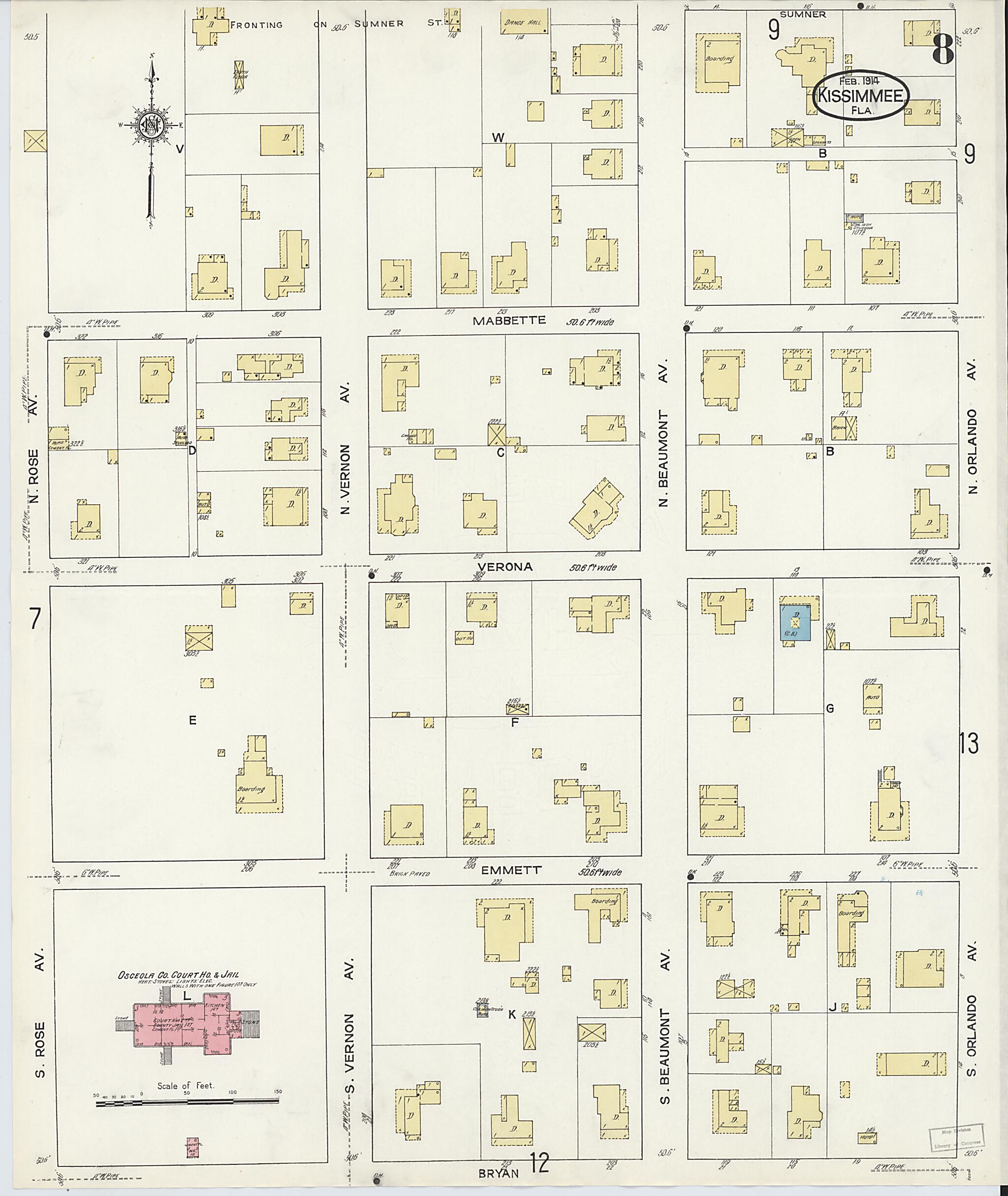 This old map of Kissimmee, Osceola County, Florida was created by Sanborn Map Company in 1914