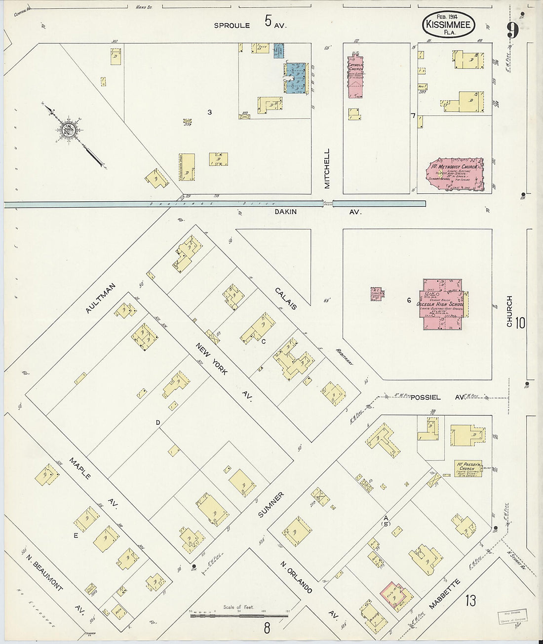 This old map of Kissimmee, Osceola County, Florida was created by Sanborn Map Company in 1914