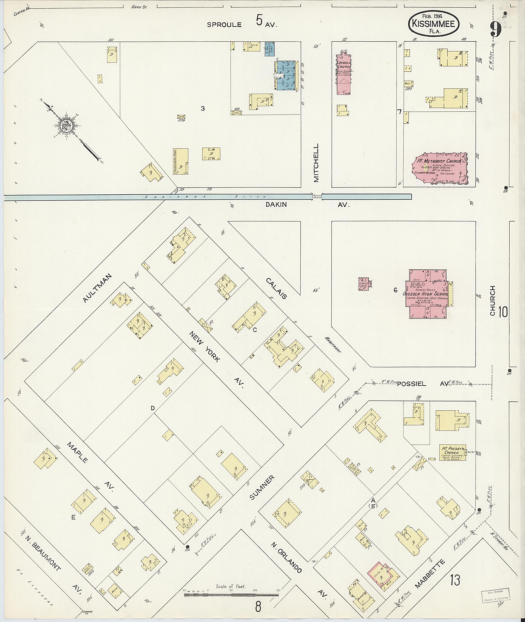 This old map of Kissimmee, Osceola County, Florida was created by Sanborn Map Company in 1914