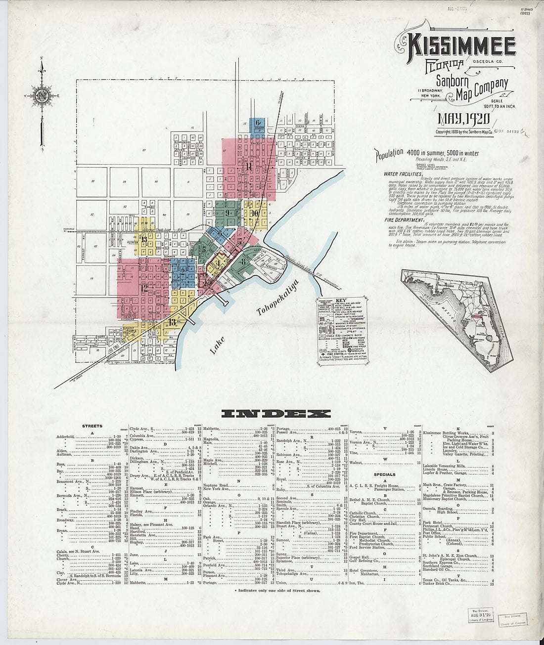 This old map of Kissimmee, Osceola County, Florida was created by Sanborn Map Company in 1920