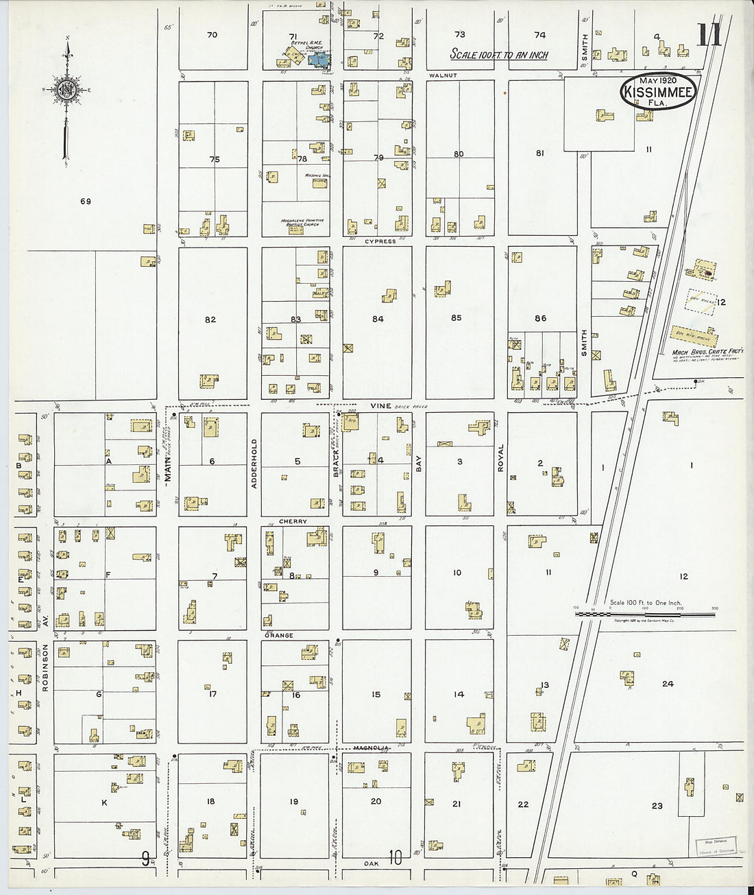 This old map of Kissimmee, Osceola County, Florida was created by Sanborn Map Company in 1920