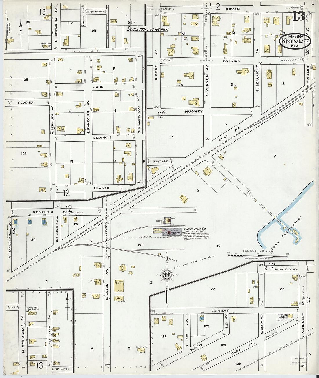This old map of Kissimmee, Osceola County, Florida was created by Sanborn Map Company in 1920