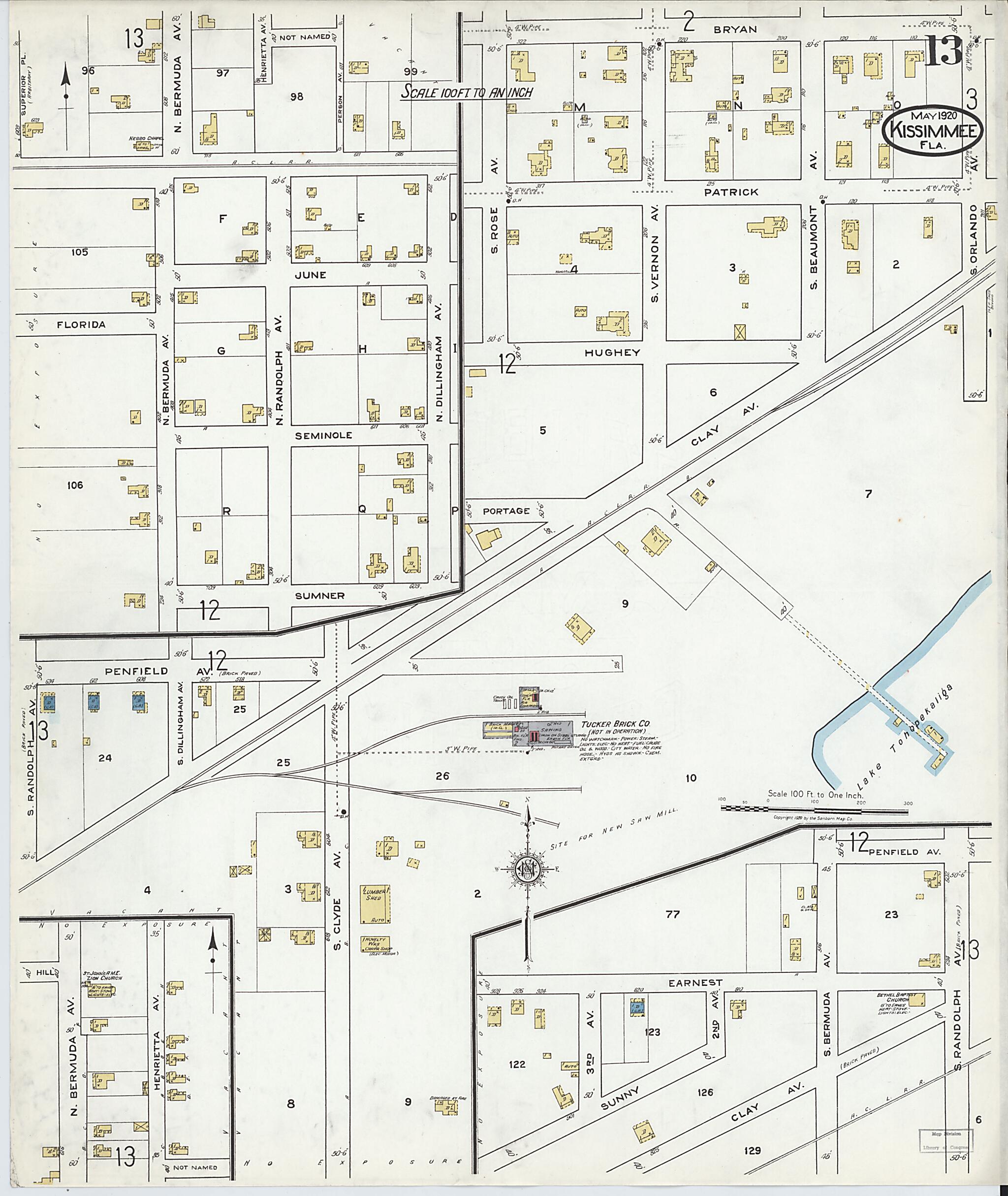 This old map of Kissimmee, Osceola County, Florida was created by Sanborn Map Company in 1920