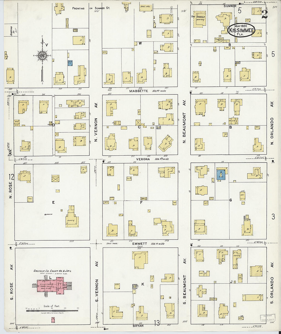 This old map of Kissimmee, Osceola County, Florida was created by Sanborn Map Company in 1920
