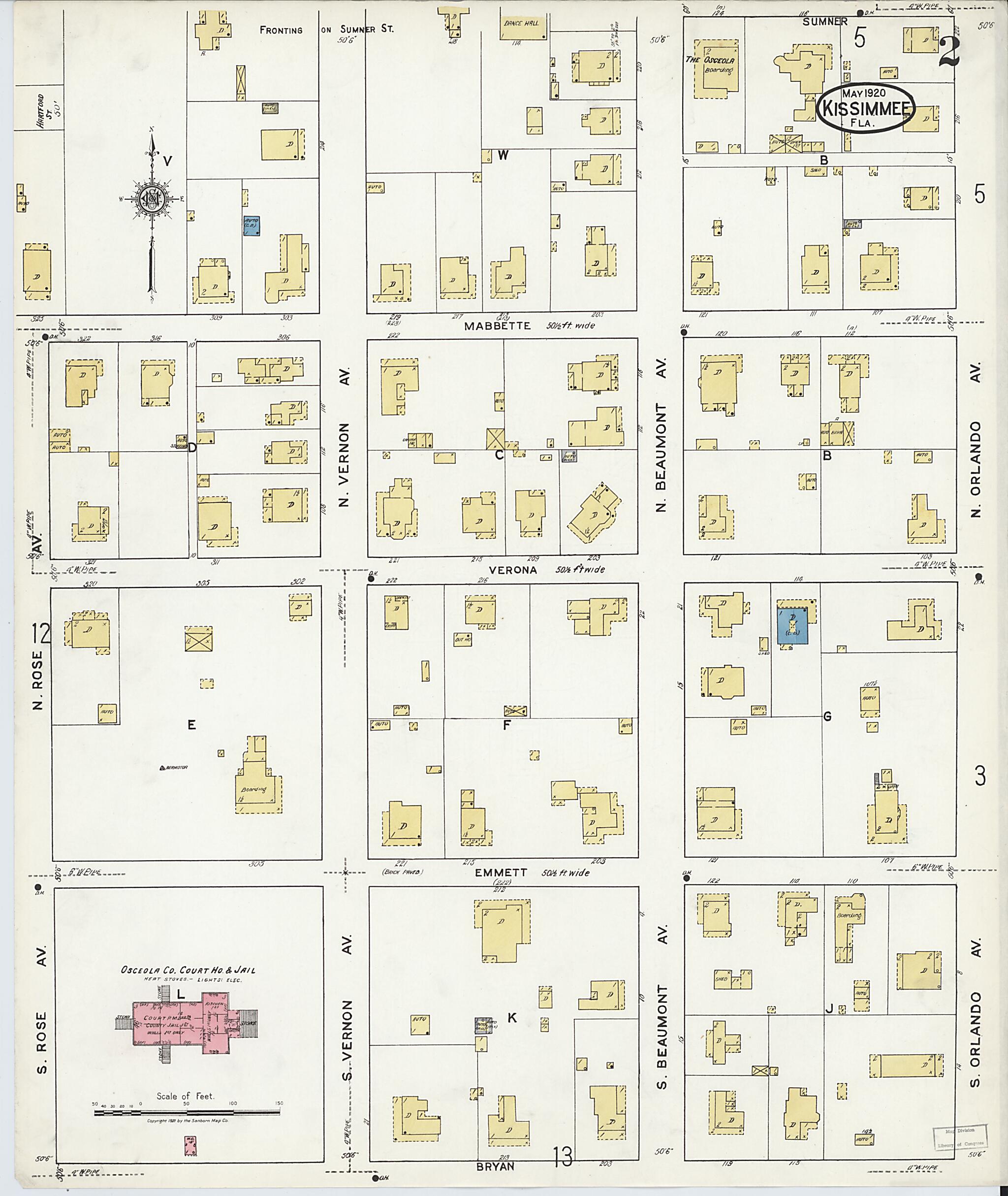 This old map of Kissimmee, Osceola County, Florida was created by Sanborn Map Company in 1920