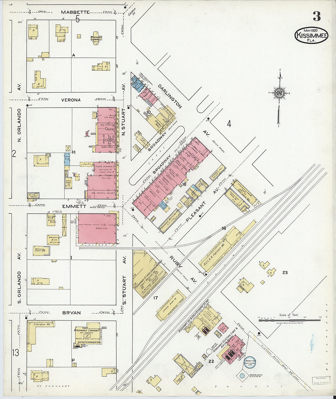 This old map of Kissimmee, Osceola County, Florida was created by Sanborn Map Company in 1920