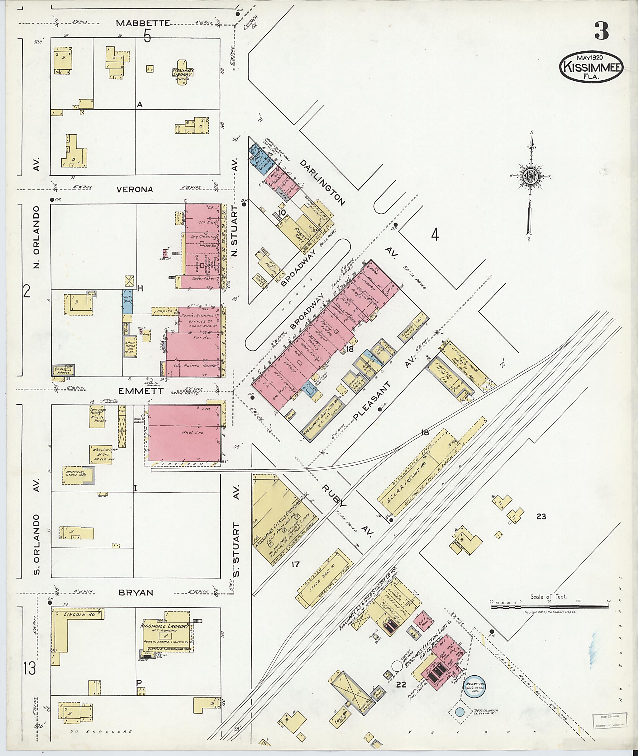 This old map of Kissimmee, Osceola County, Florida was created by Sanborn Map Company in 1920