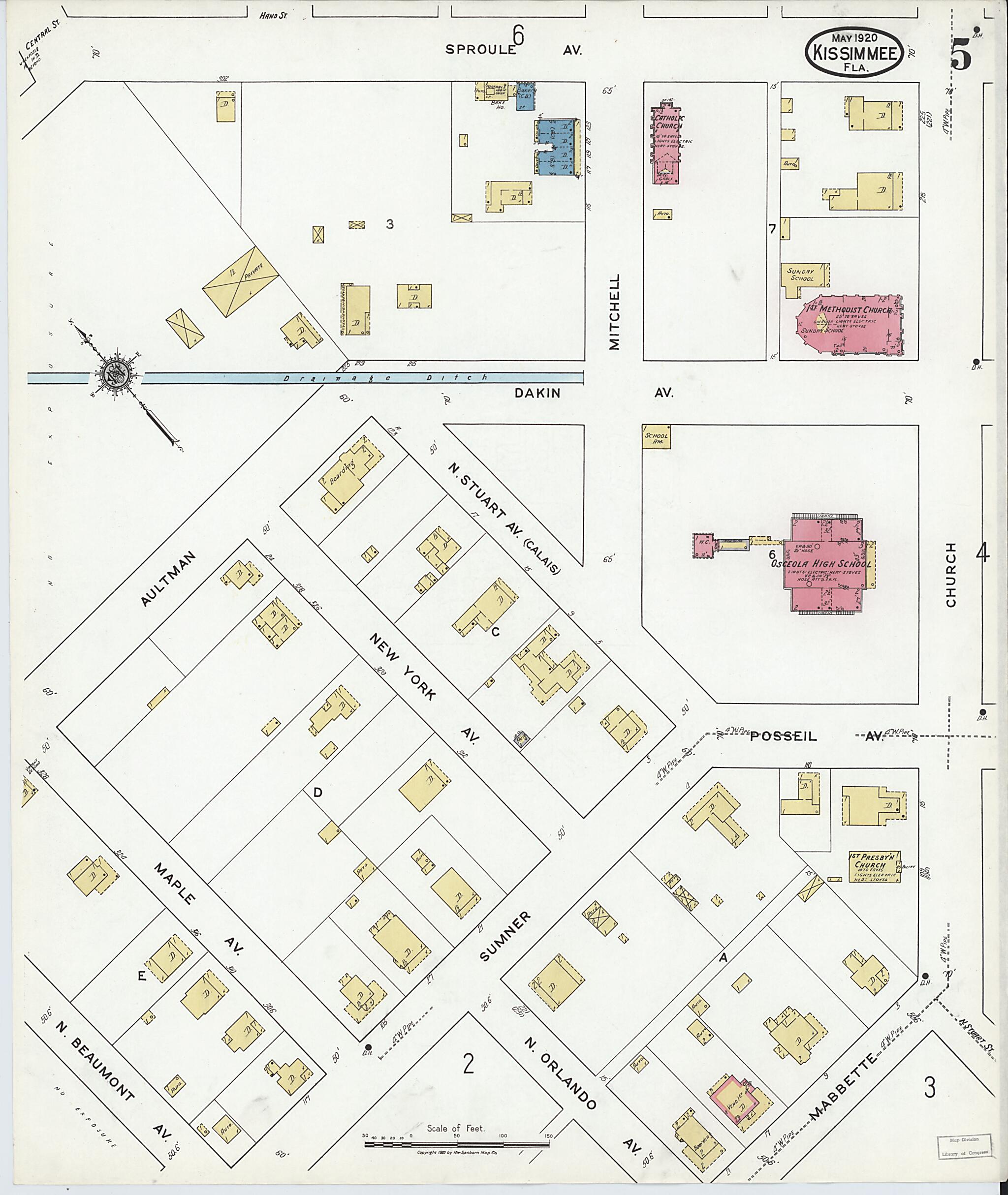This old map of Kissimmee, Osceola County, Florida was created by Sanborn Map Company in 1920