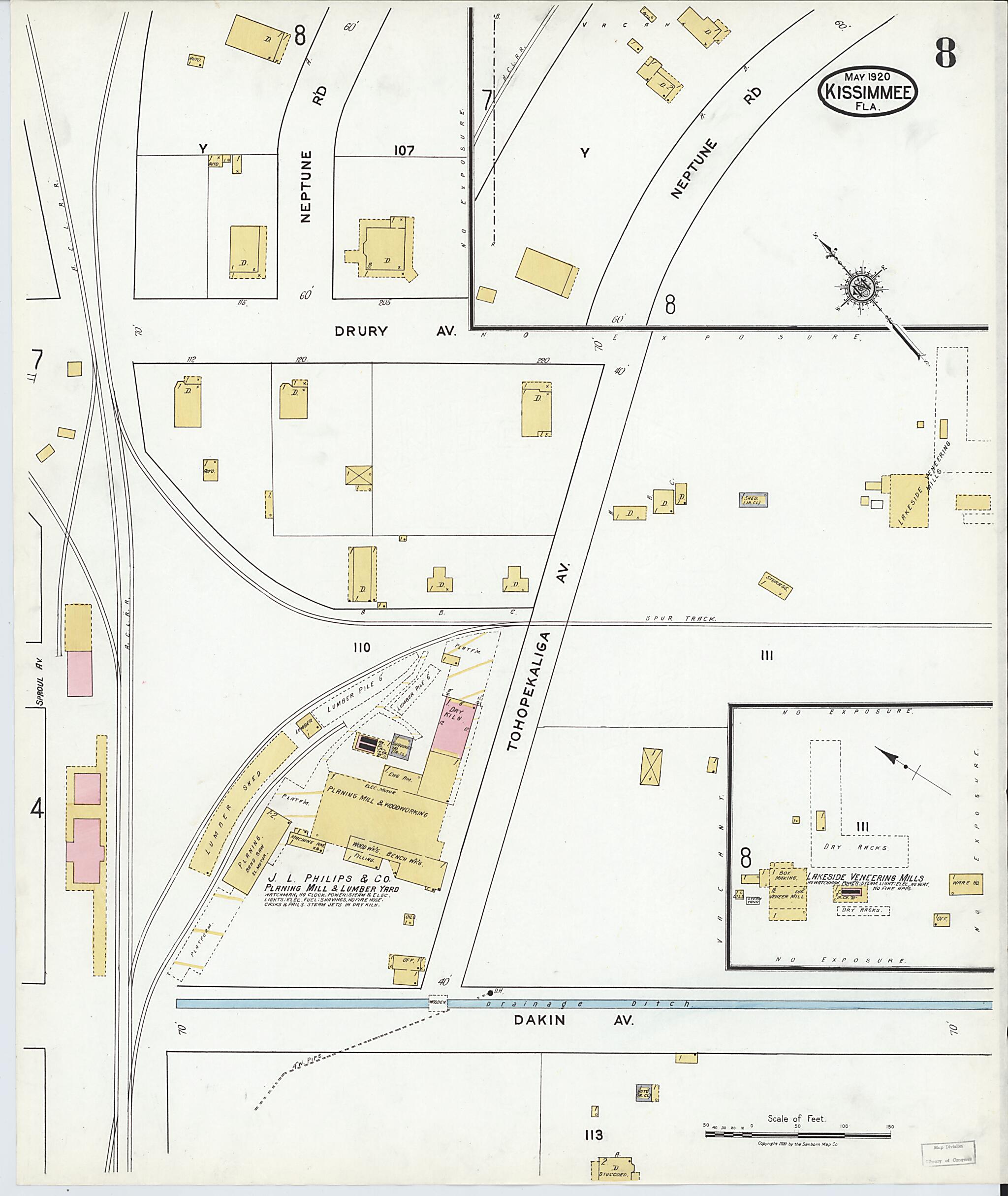 This old map of Kissimmee, Osceola County, Florida was created by Sanborn Map Company in 1920