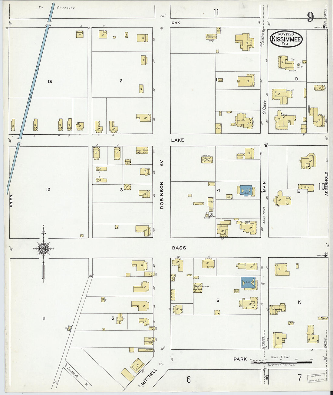 This old map of Kissimmee, Osceola County, Florida was created by Sanborn Map Company in 1920