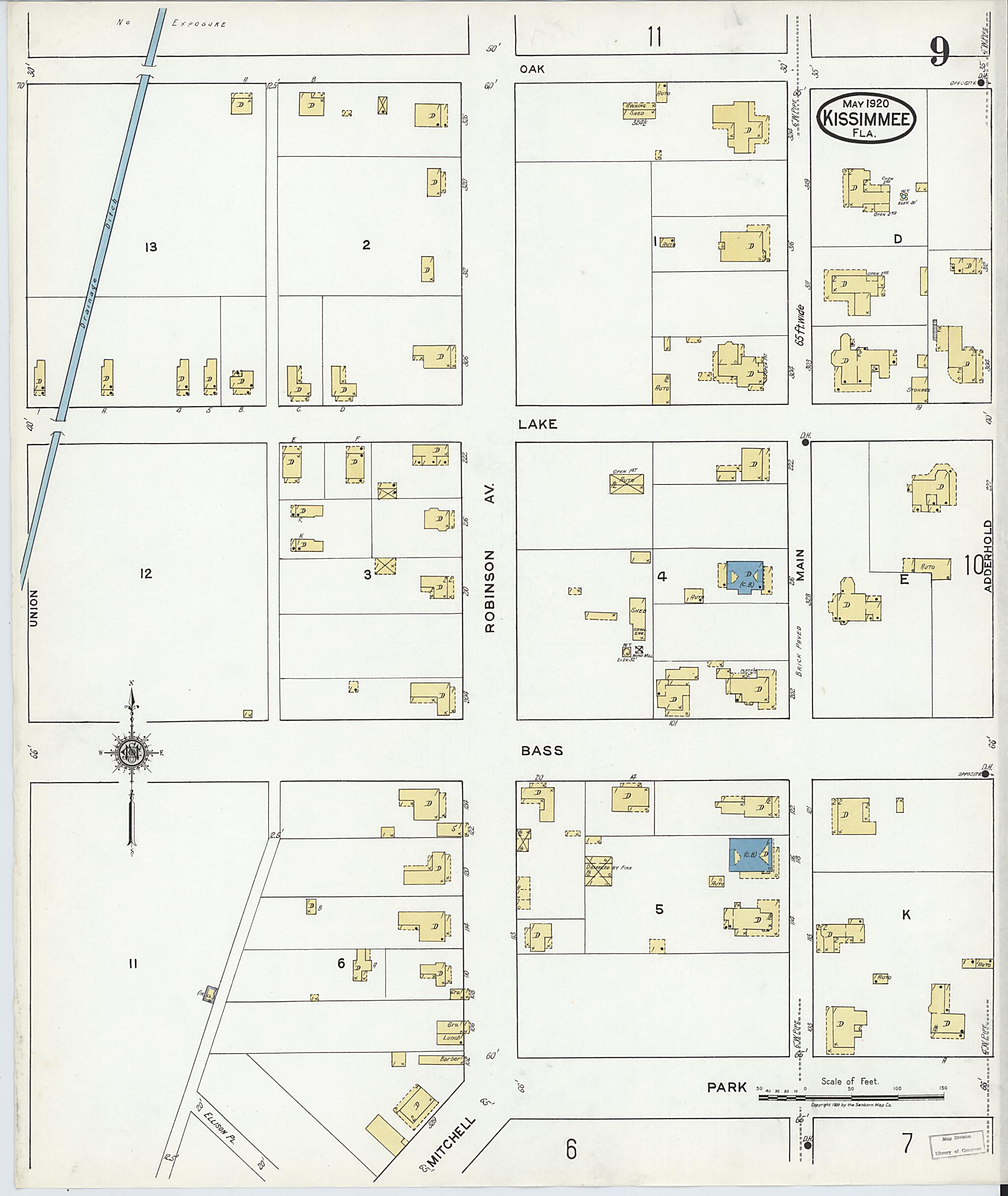This old map of Kissimmee, Osceola County, Florida was created by Sanborn Map Company in 1920