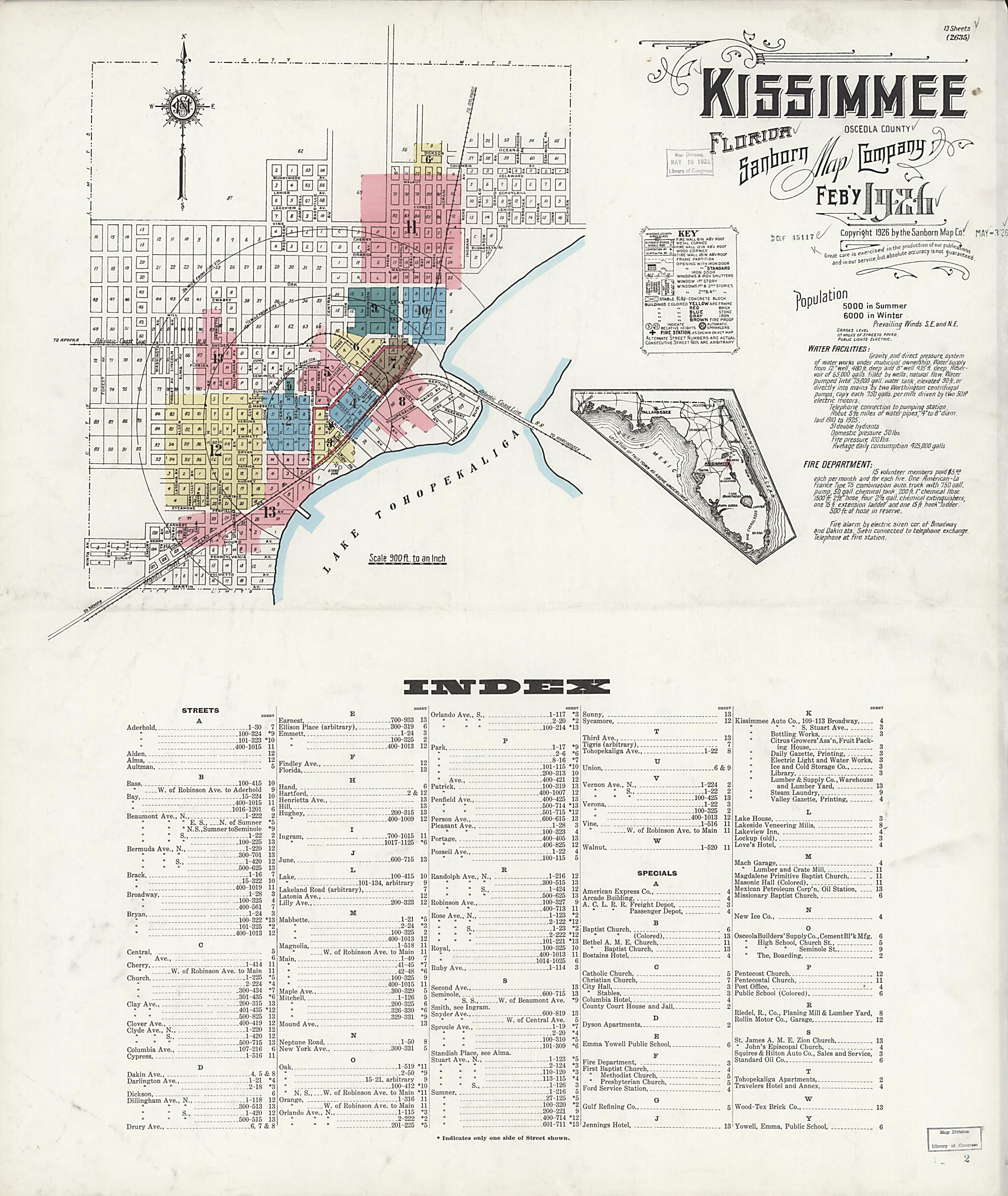 This old map of Kissimmee, Osceola County, Florida was created by Sanborn Map Company in 1926