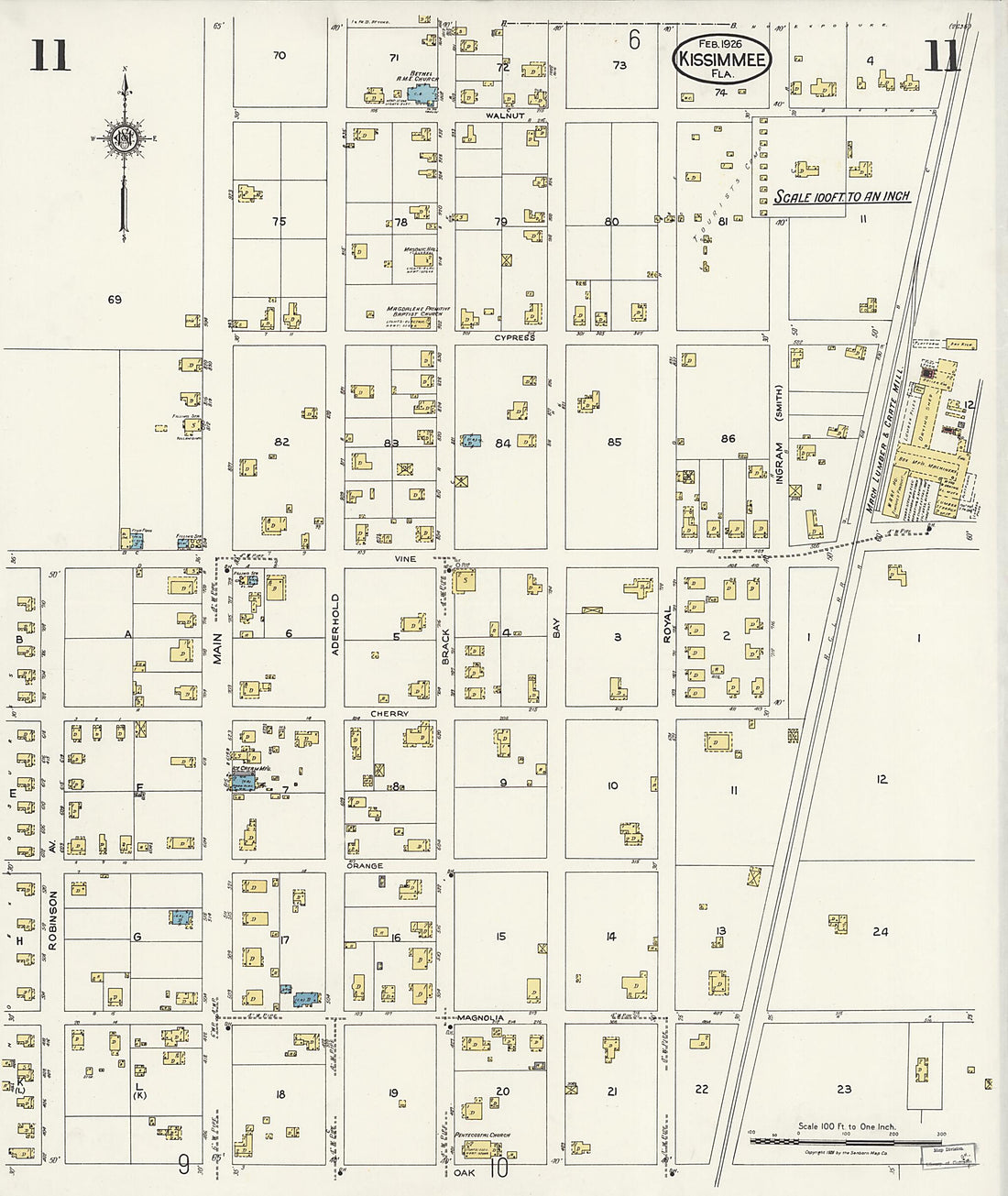 This old map of Kissimmee, Osceola County, Florida was created by Sanborn Map Company in 1926