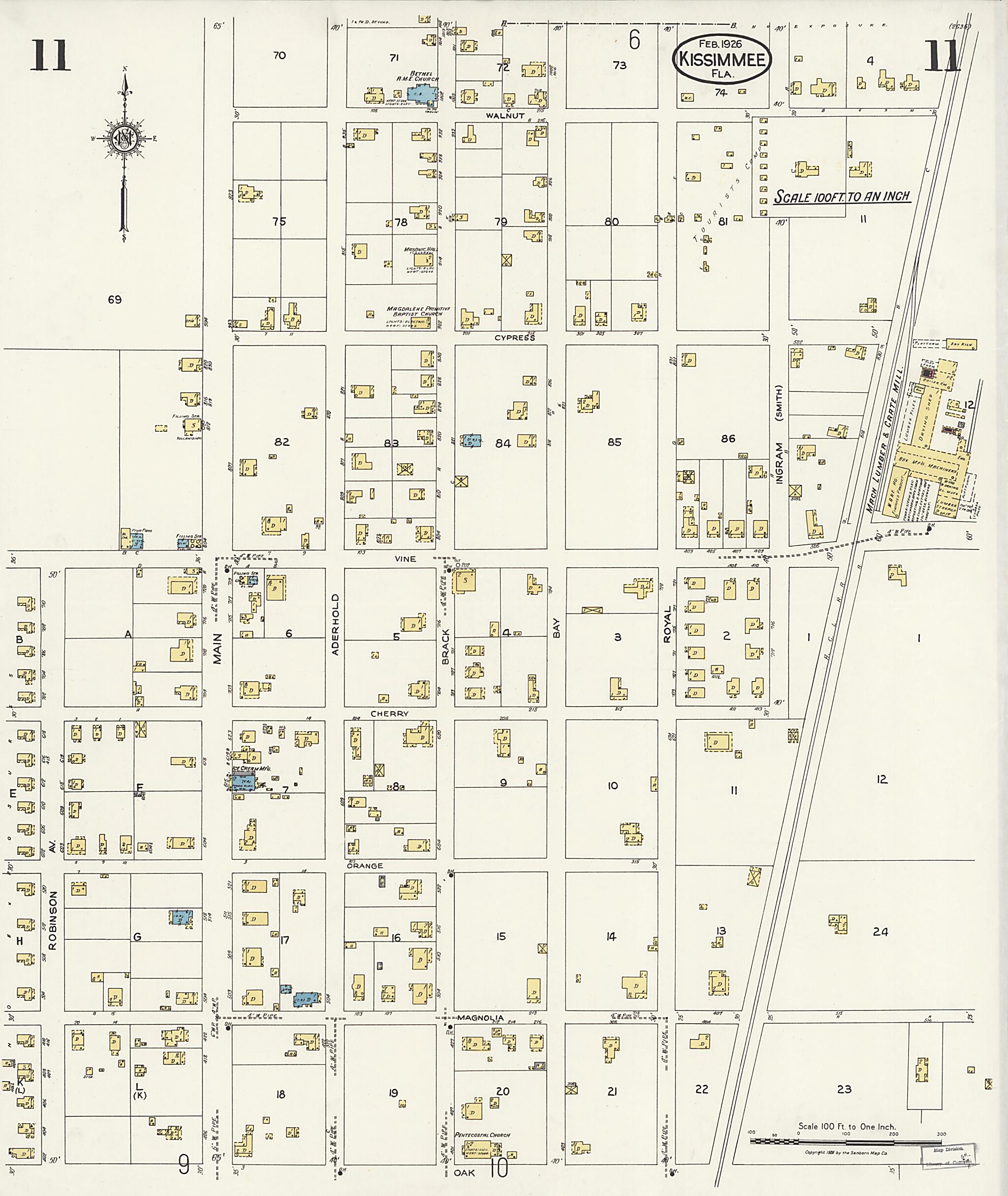 This old map of Kissimmee, Osceola County, Florida was created by Sanborn Map Company in 1926