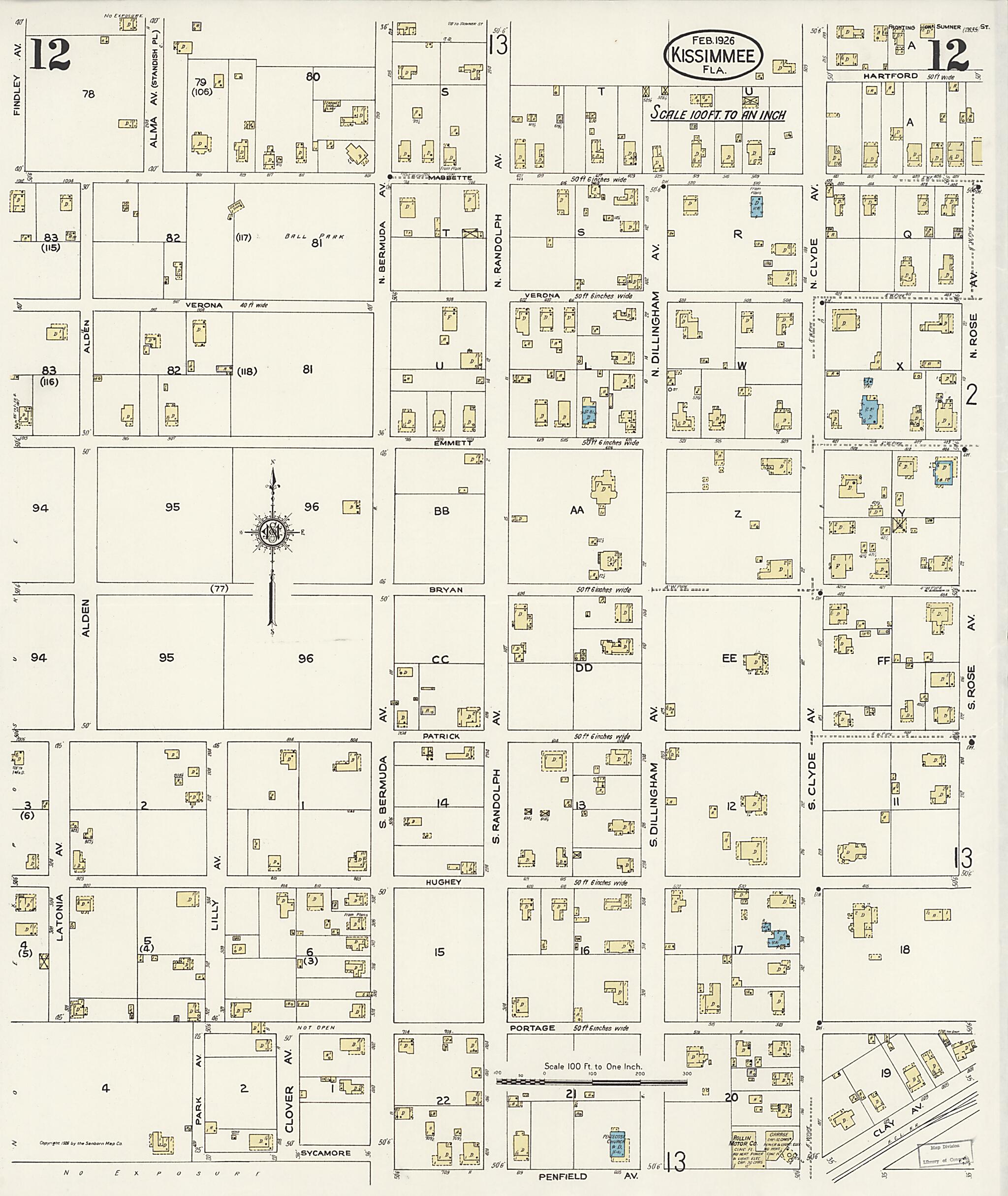 This old map of Kissimmee, Osceola County, Florida was created by Sanborn Map Company in 1926