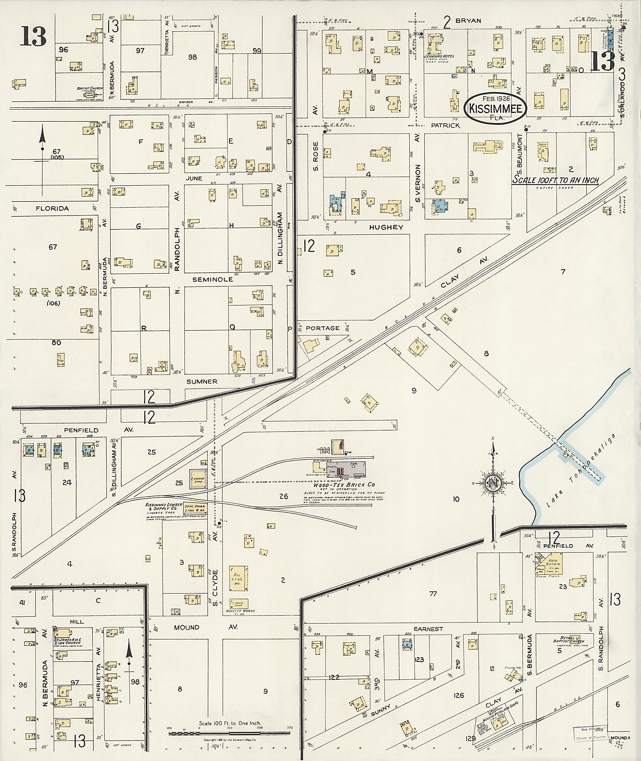 This old map of Kissimmee, Osceola County, Florida was created by Sanborn Map Company in 1926