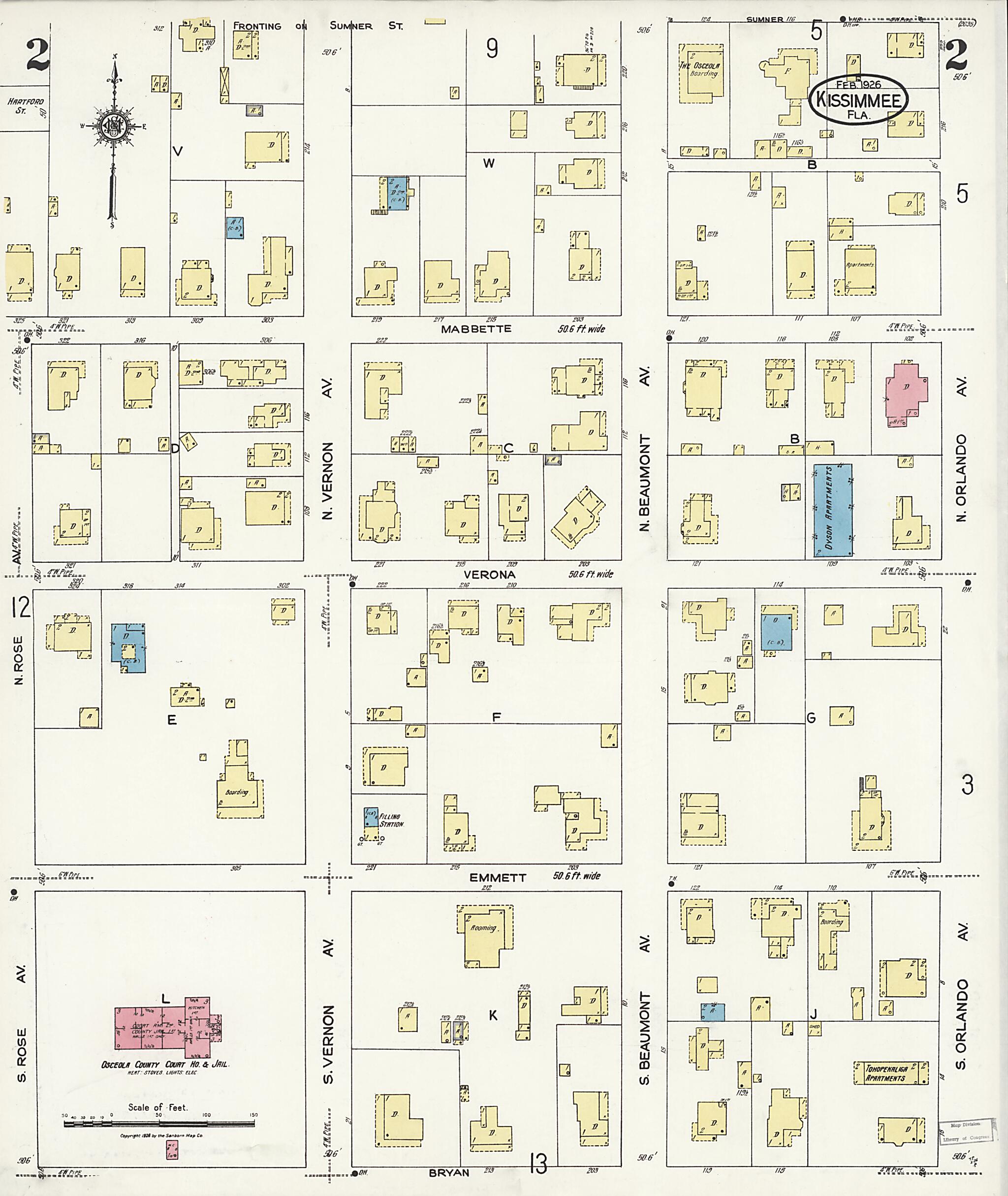 This old map of Kissimmee, Osceola County, Florida was created by Sanborn Map Company in 1926