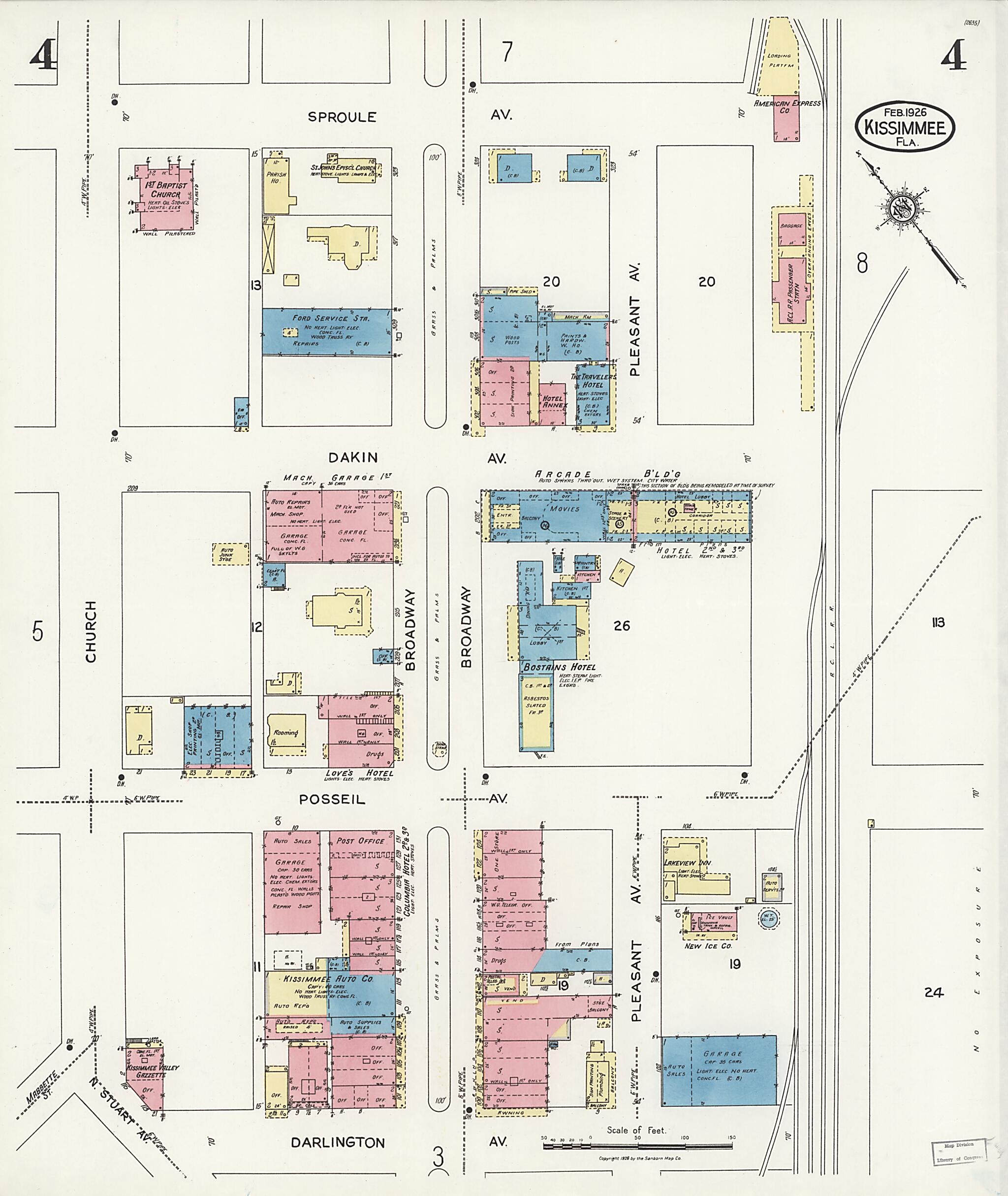 This old map of Kissimmee, Osceola County, Florida was created by Sanborn Map Company in 1926