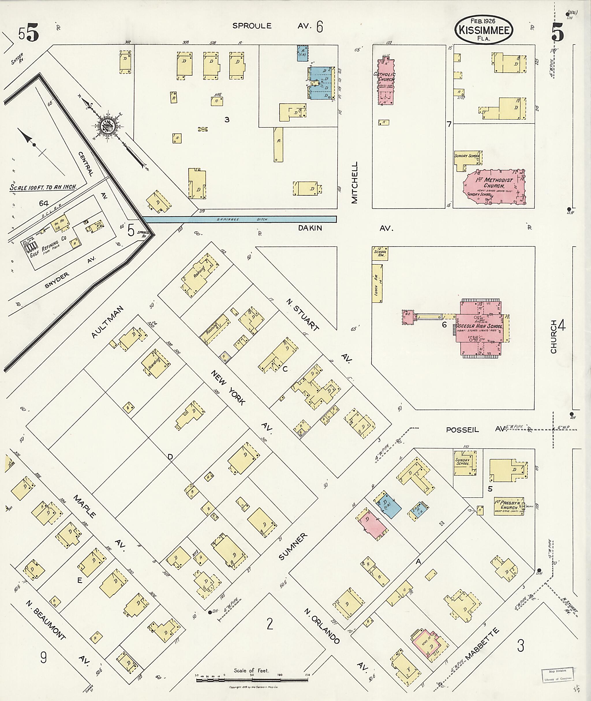This old map of Kissimmee, Osceola County, Florida was created by Sanborn Map Company in 1926