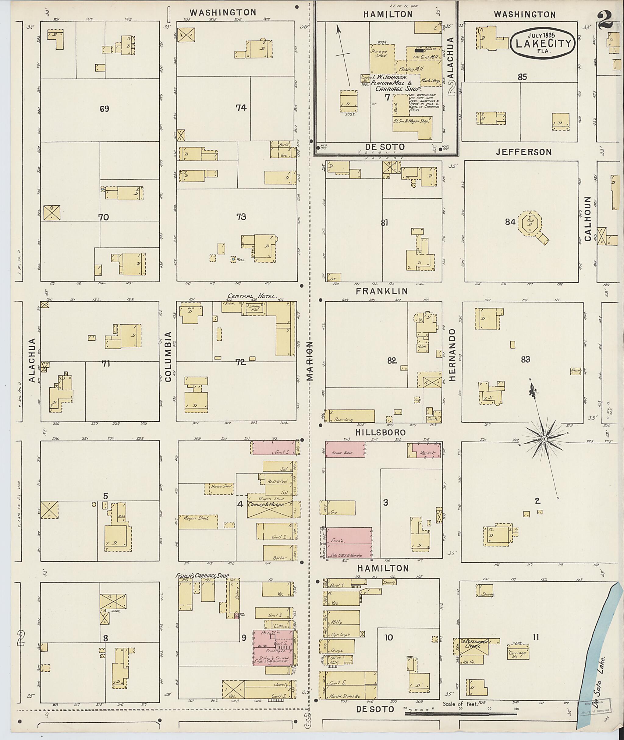 This old map of Lake City, Columbia County, Florida was created by Sanborn Map Company in 1895