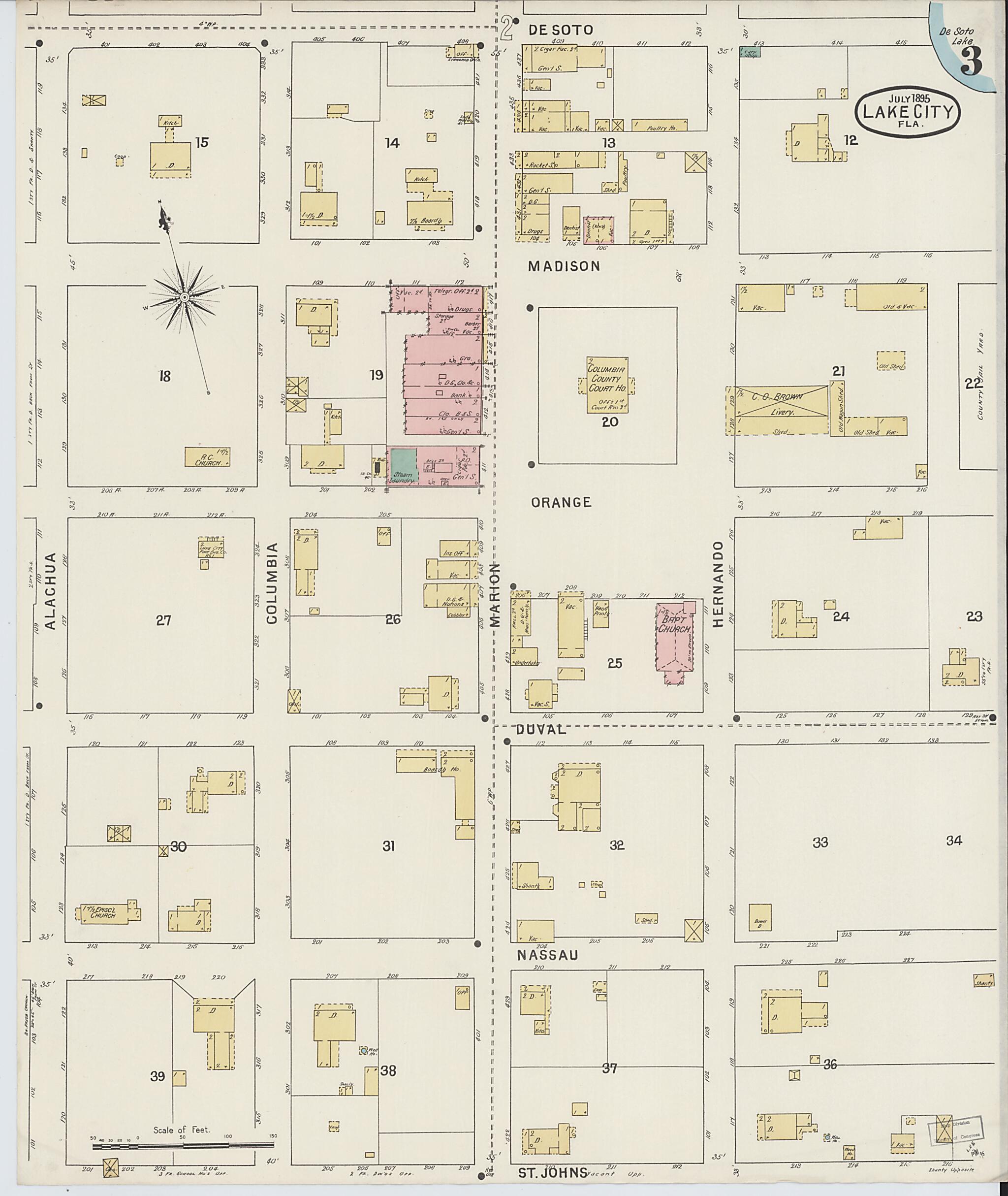 This old map of Lake City, Columbia County, Florida was created by Sanborn Map Company in 1895