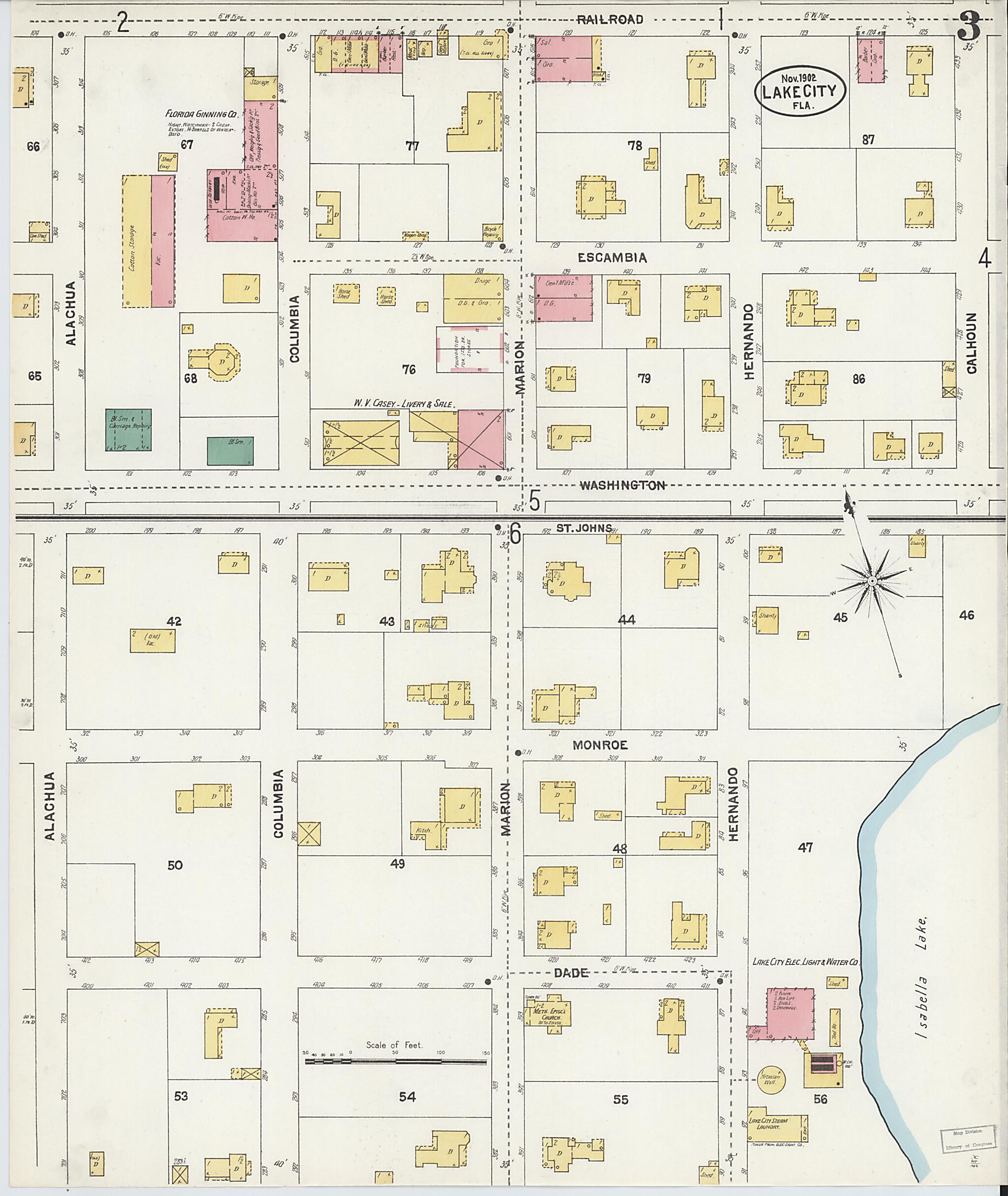 This old map of Lake City, Columbia County, Florida was created by Sanborn Map Company in 1902