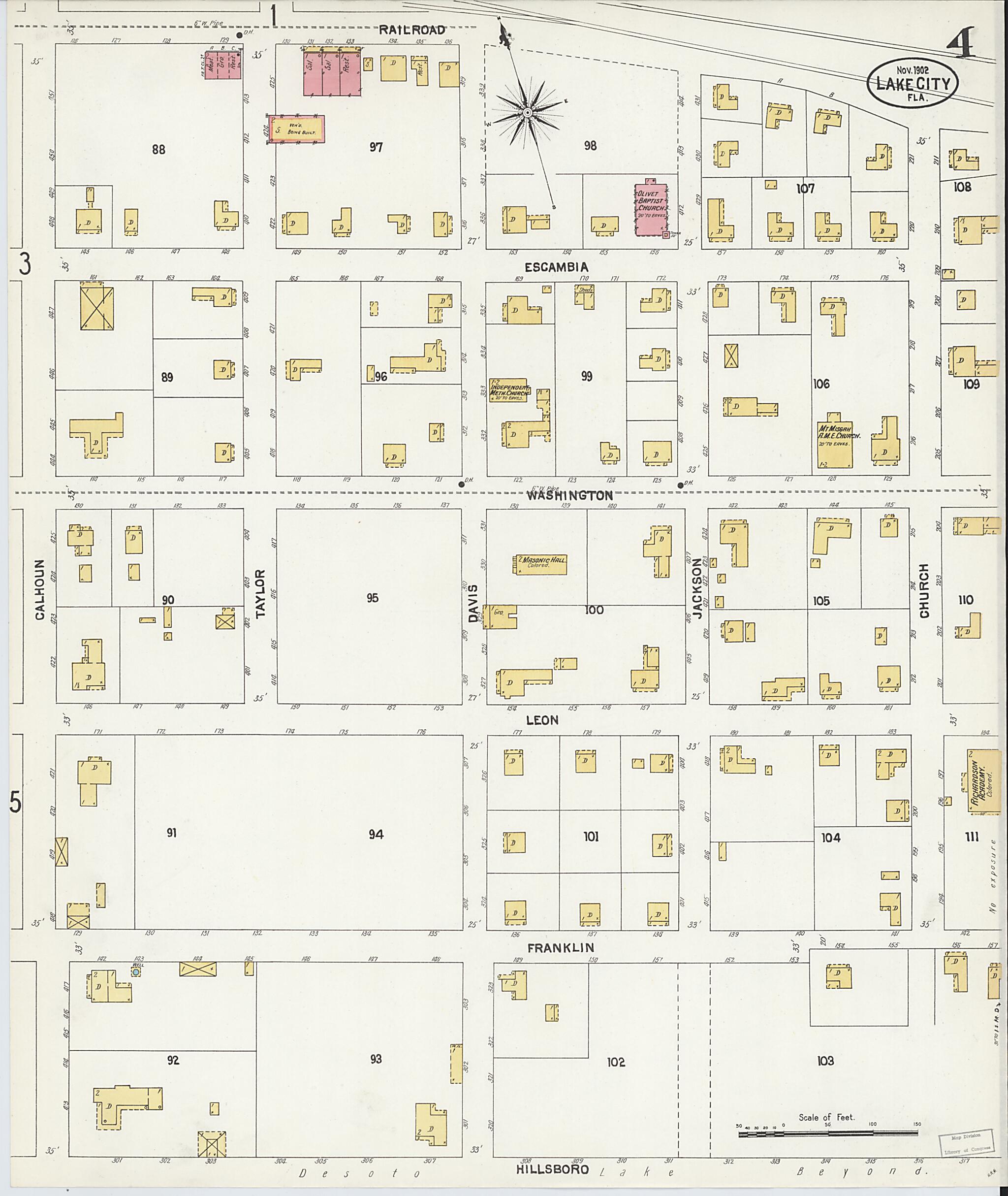 This old map of Lake City, Columbia County, Florida was created by Sanborn Map Company in 1902