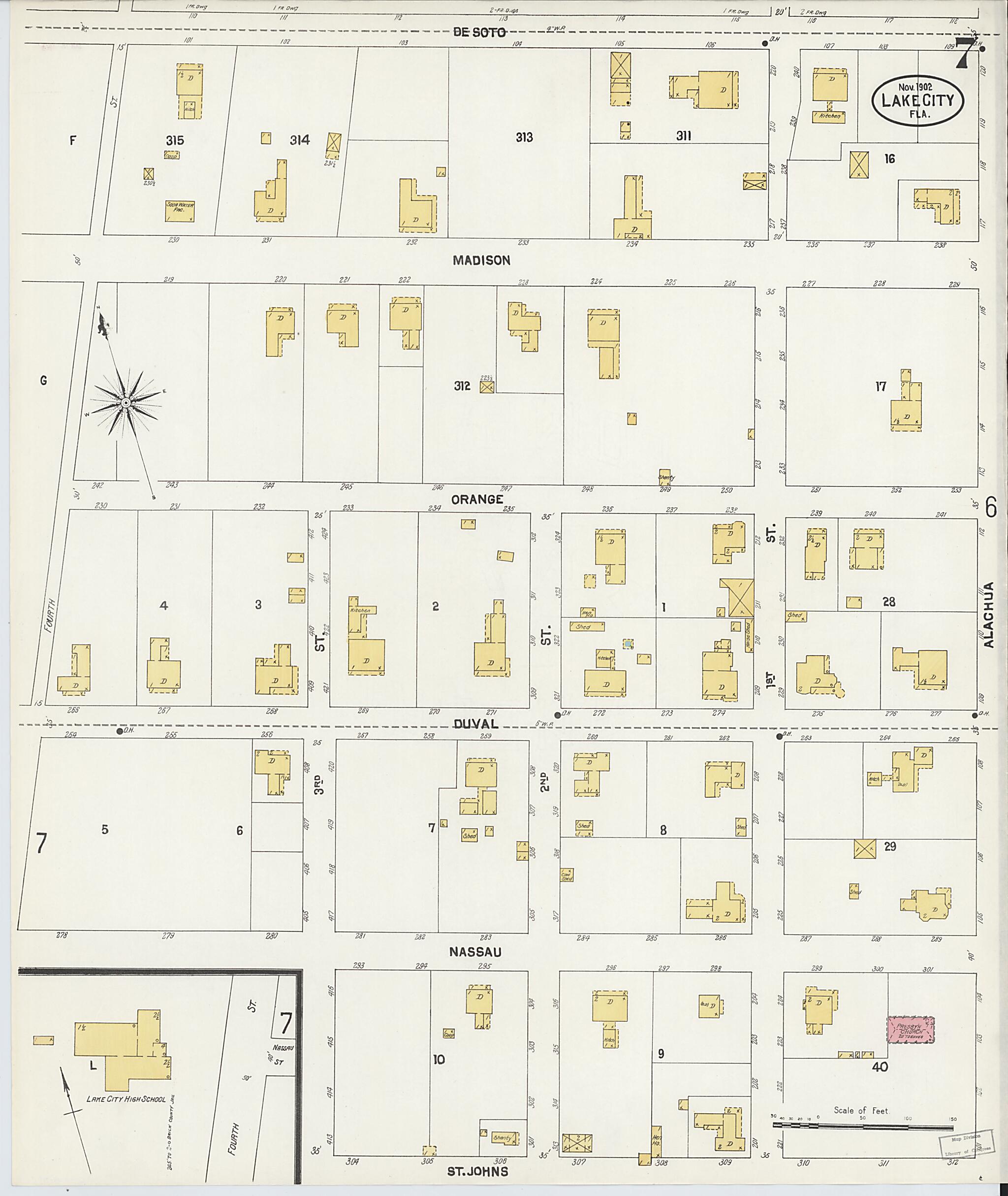 This old map of Lake City, Columbia County, Florida was created by Sanborn Map Company in 1902
