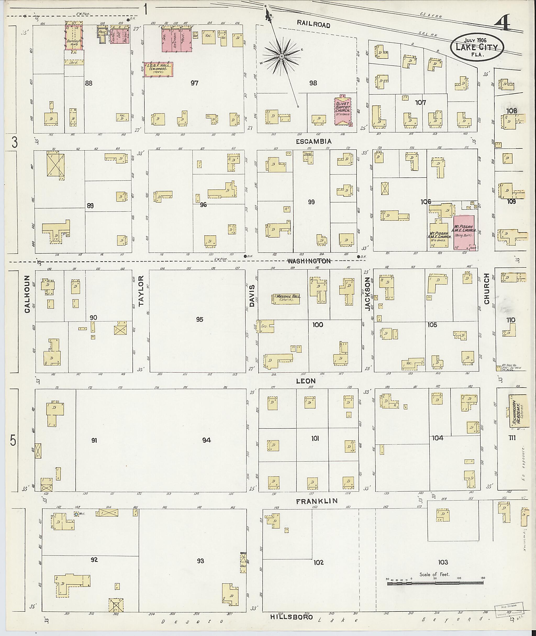 This old map of Lake City, Columbia County, Florida was created by Sanborn Map Company in 1906