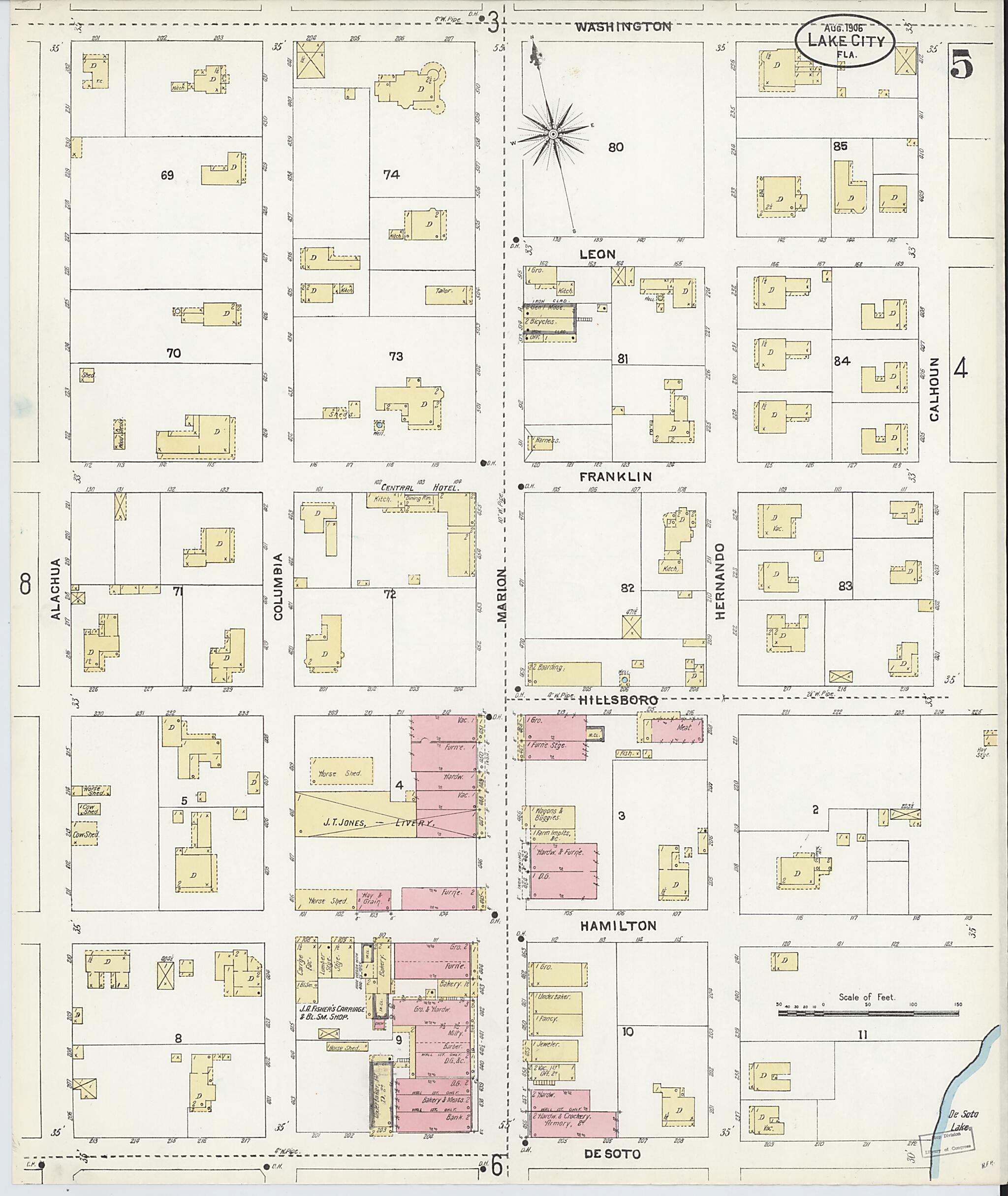 This old map of Lake City, Columbia County, Florida was created by Sanborn Map Company in 1906